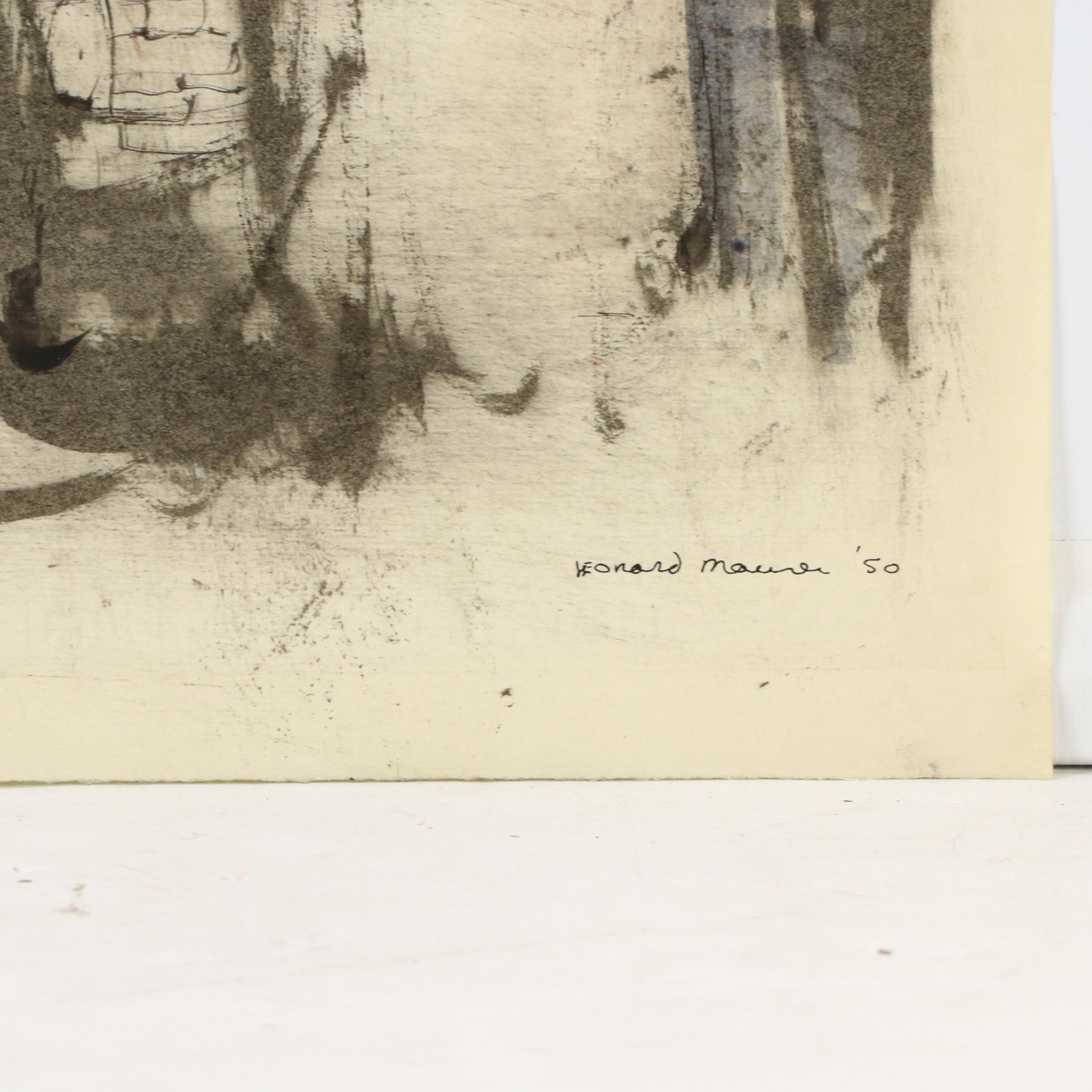 Leonard Maurer Abstract Ink Compositions, Mid-20th Century