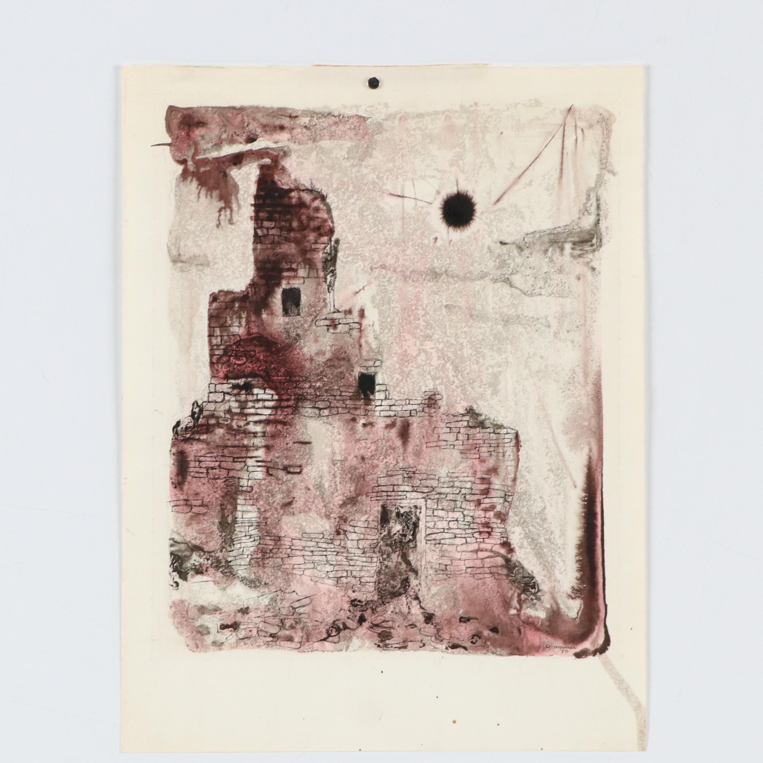 Leonard Maurer Abstract Ink Compositions, Mid-20th Century