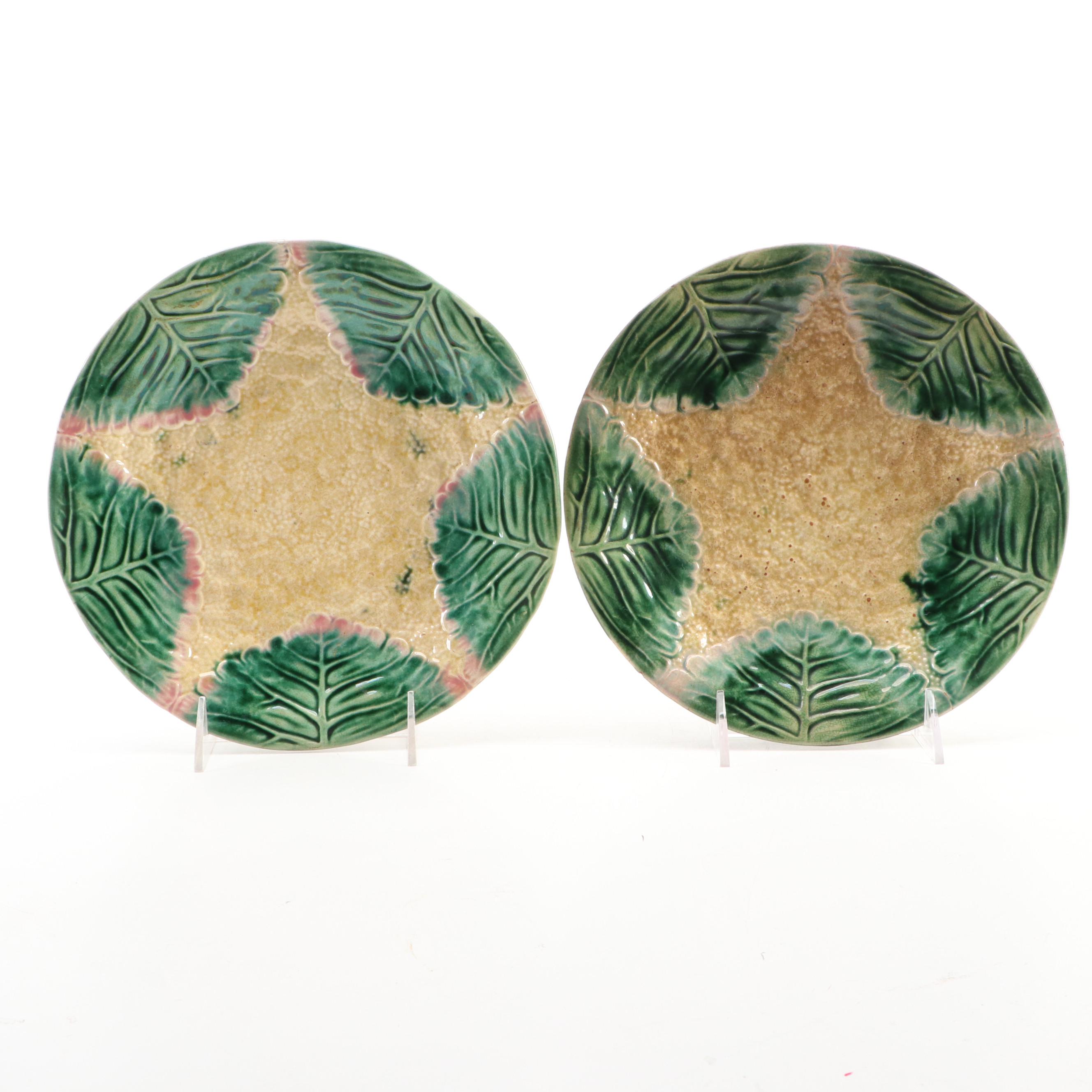 Pair of Etruscan Majolica Cauliflower Plates, Late 19th Century