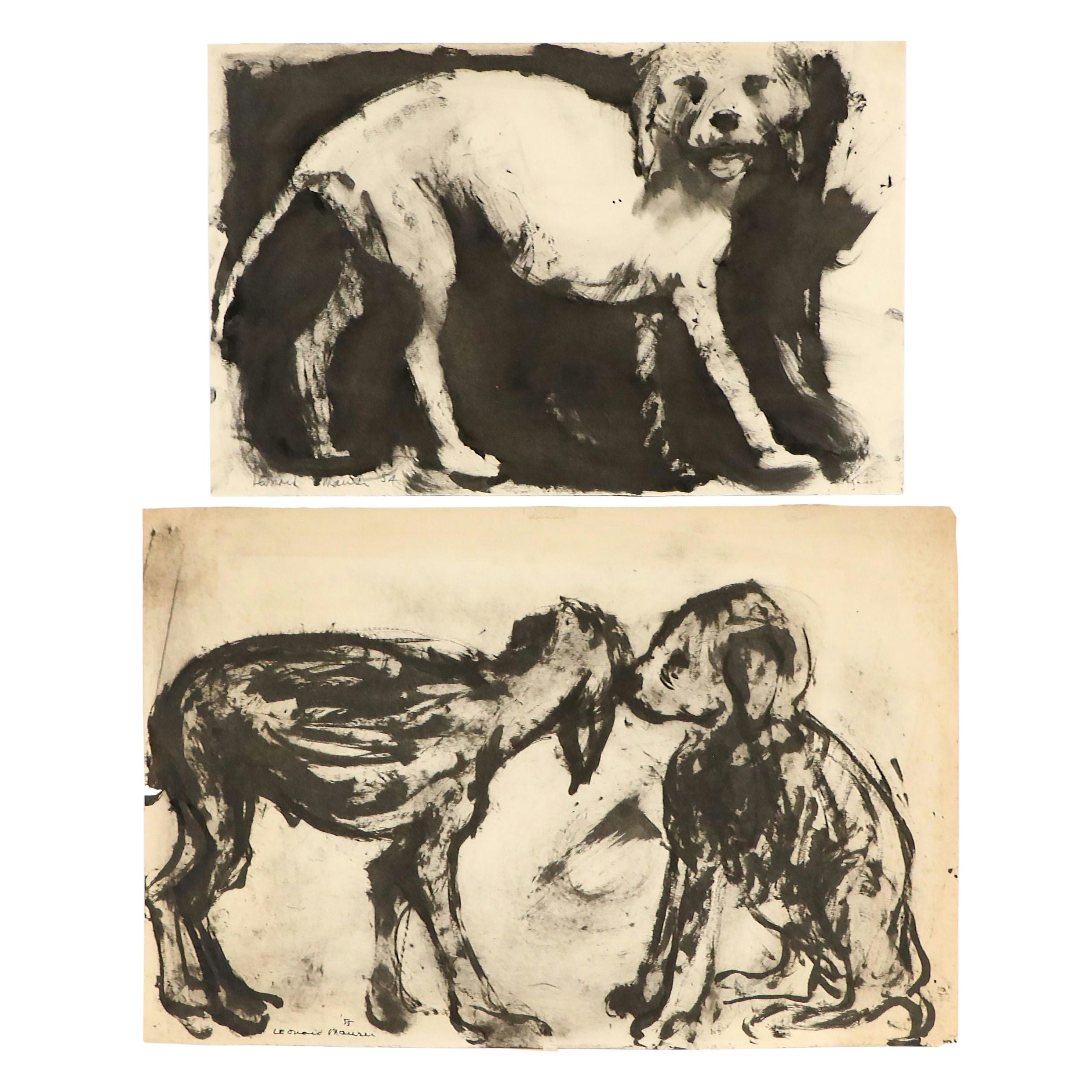Leonard Maurer Abstract Ink Drawings of Dogs, 1950s
