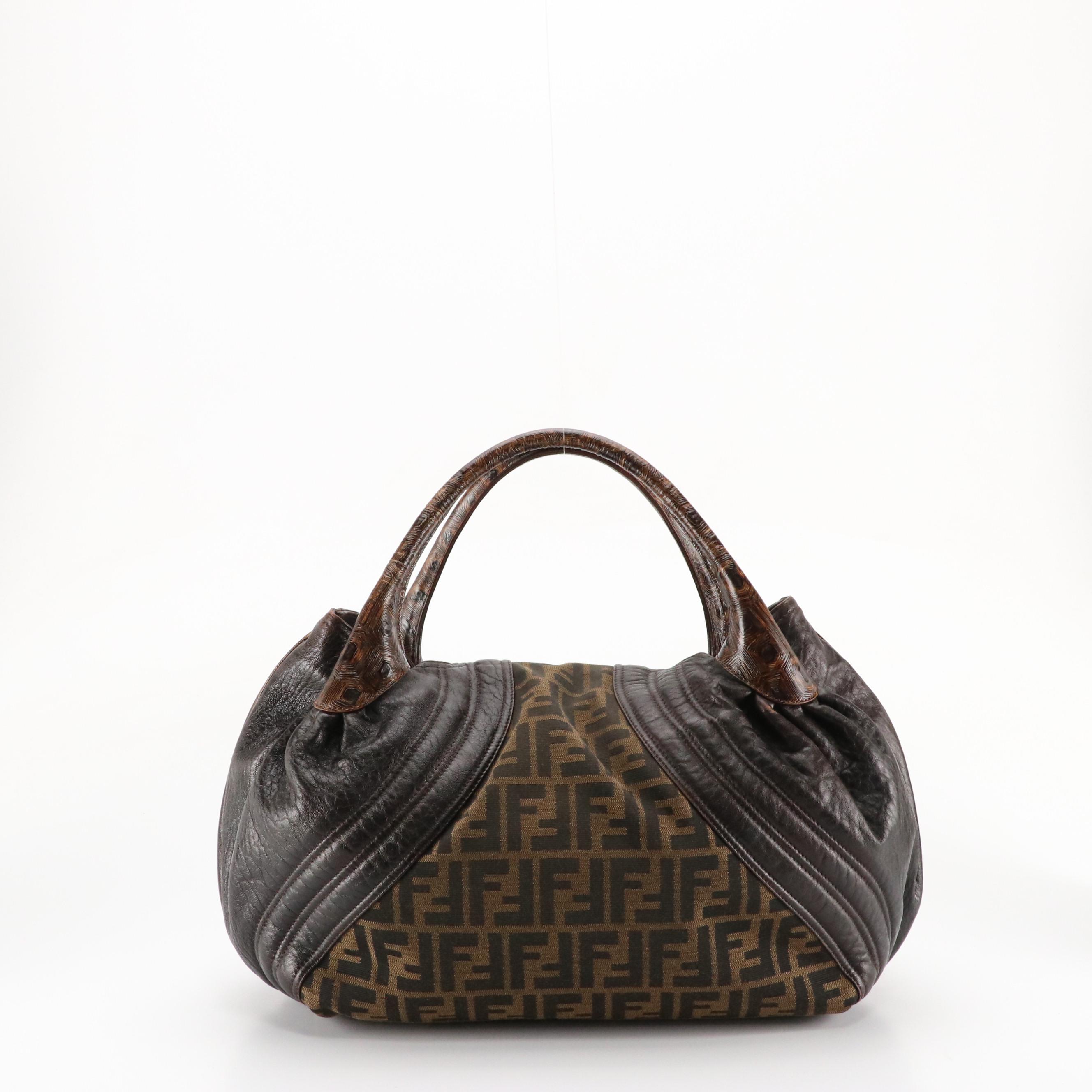 Fendi Tobacco Zucca Jacquard and Tortuga Leather Spy Bag