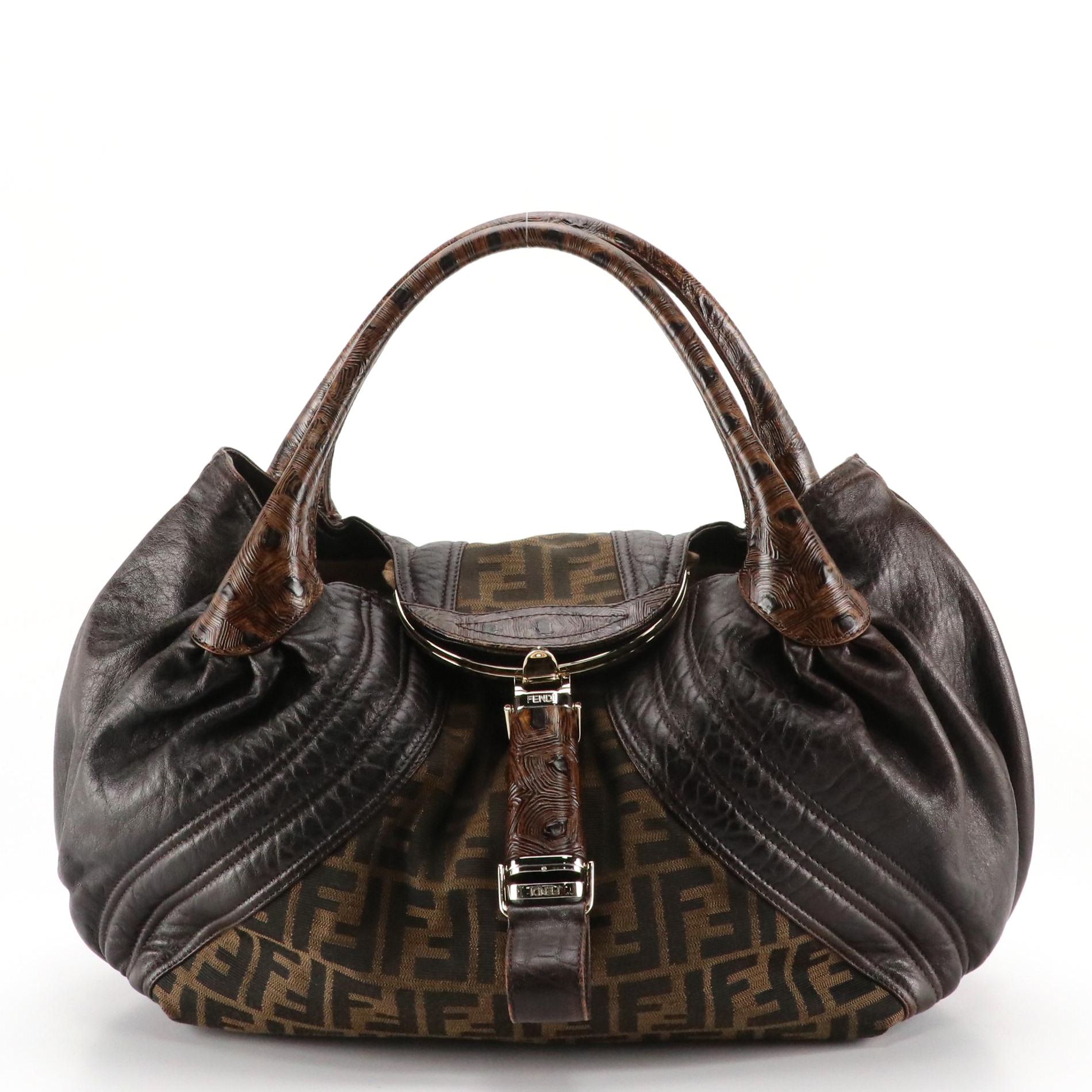 Fendi Tobacco Zucca Jacquard and Tortuga Leather Spy Bag