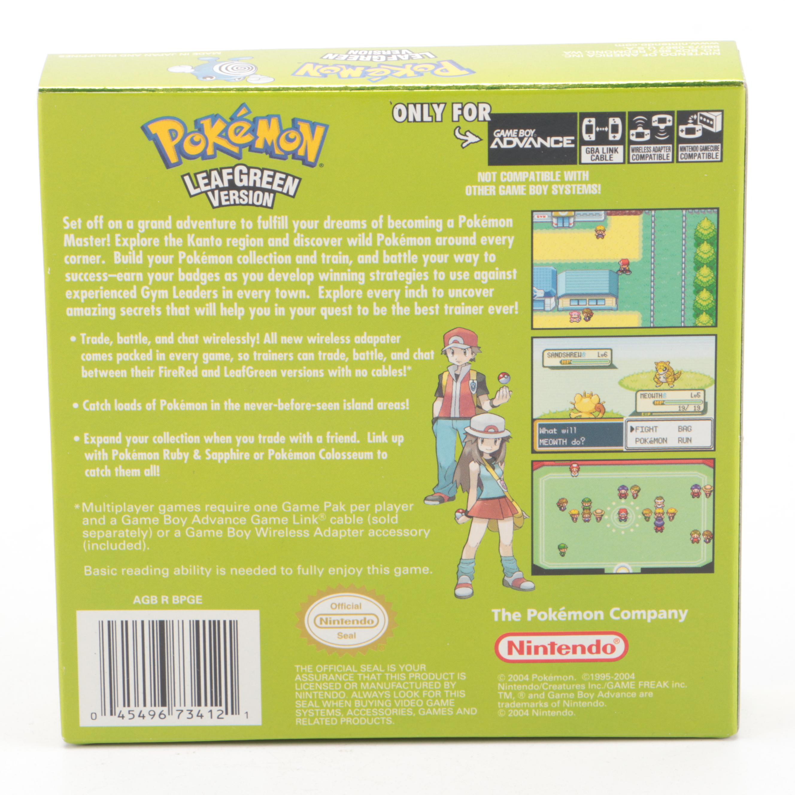 Pokémon Leaf Green Game Boy Advance Video Game, Complete in Box
