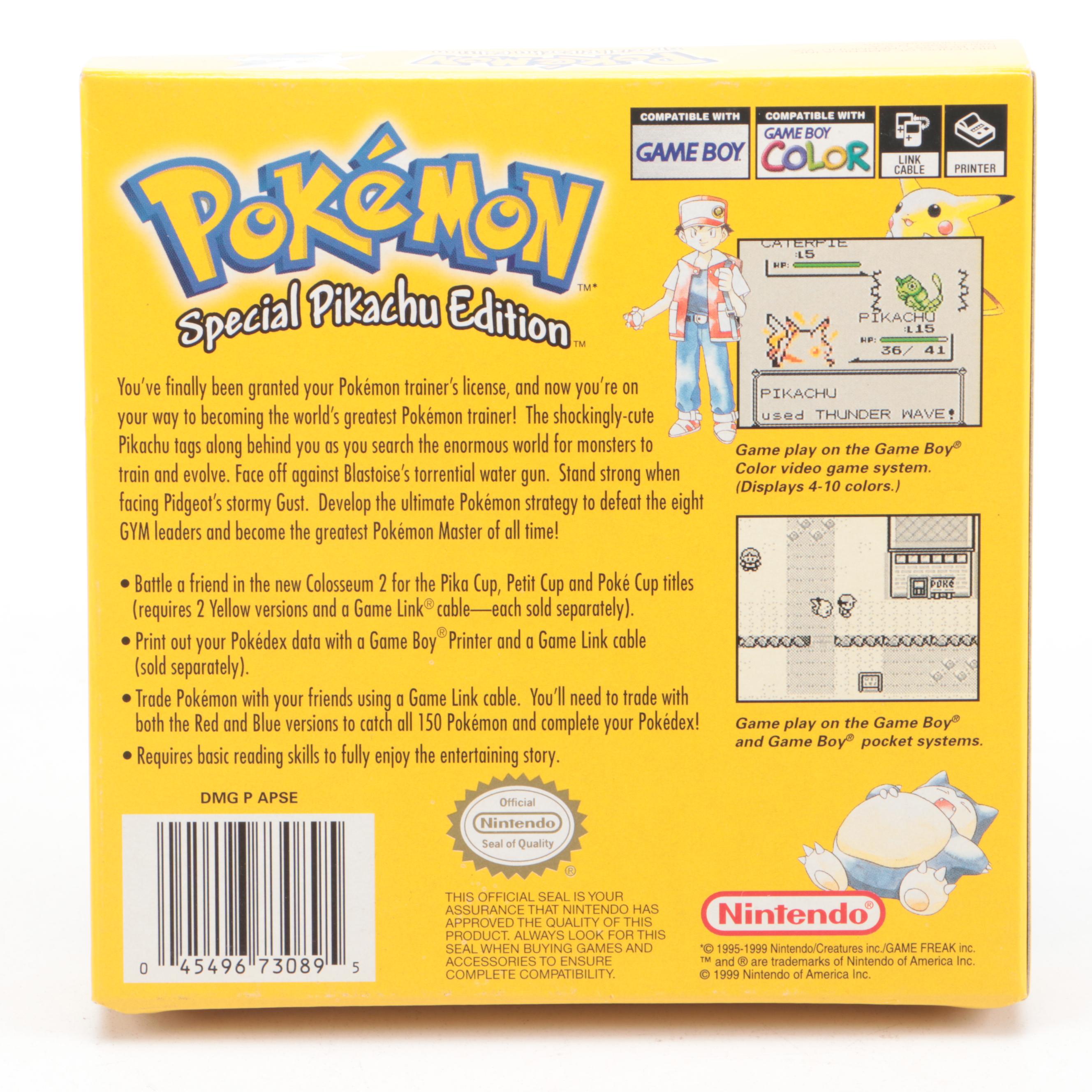 Pokémon Yellow Game Boy Video Game with Original Box and Manual