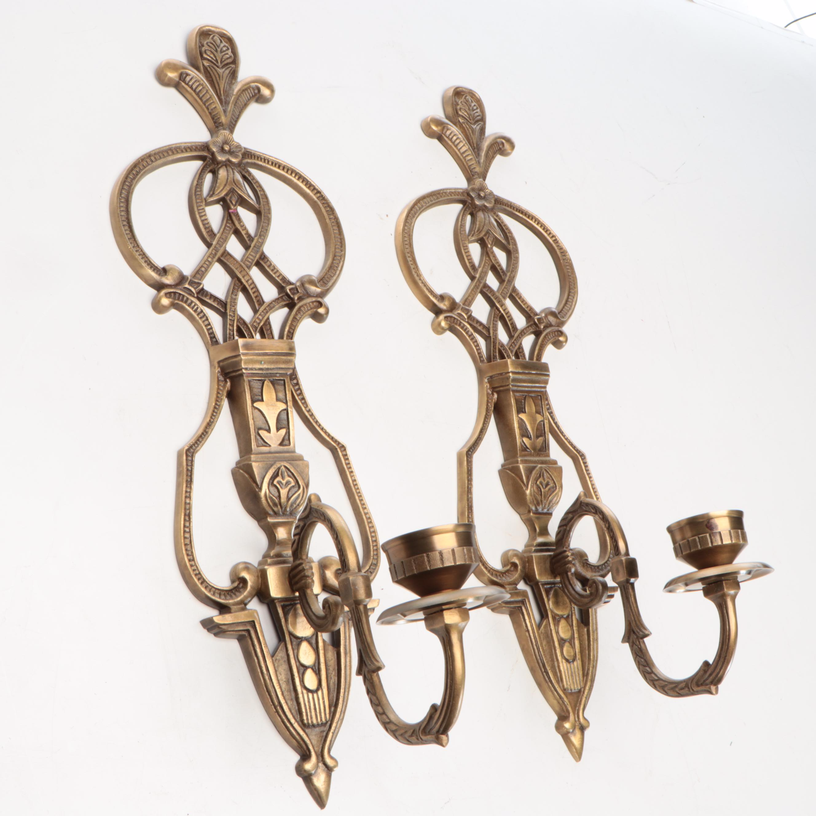 French Empire Style Cast Brass Wall Candle Sconces, Vintage