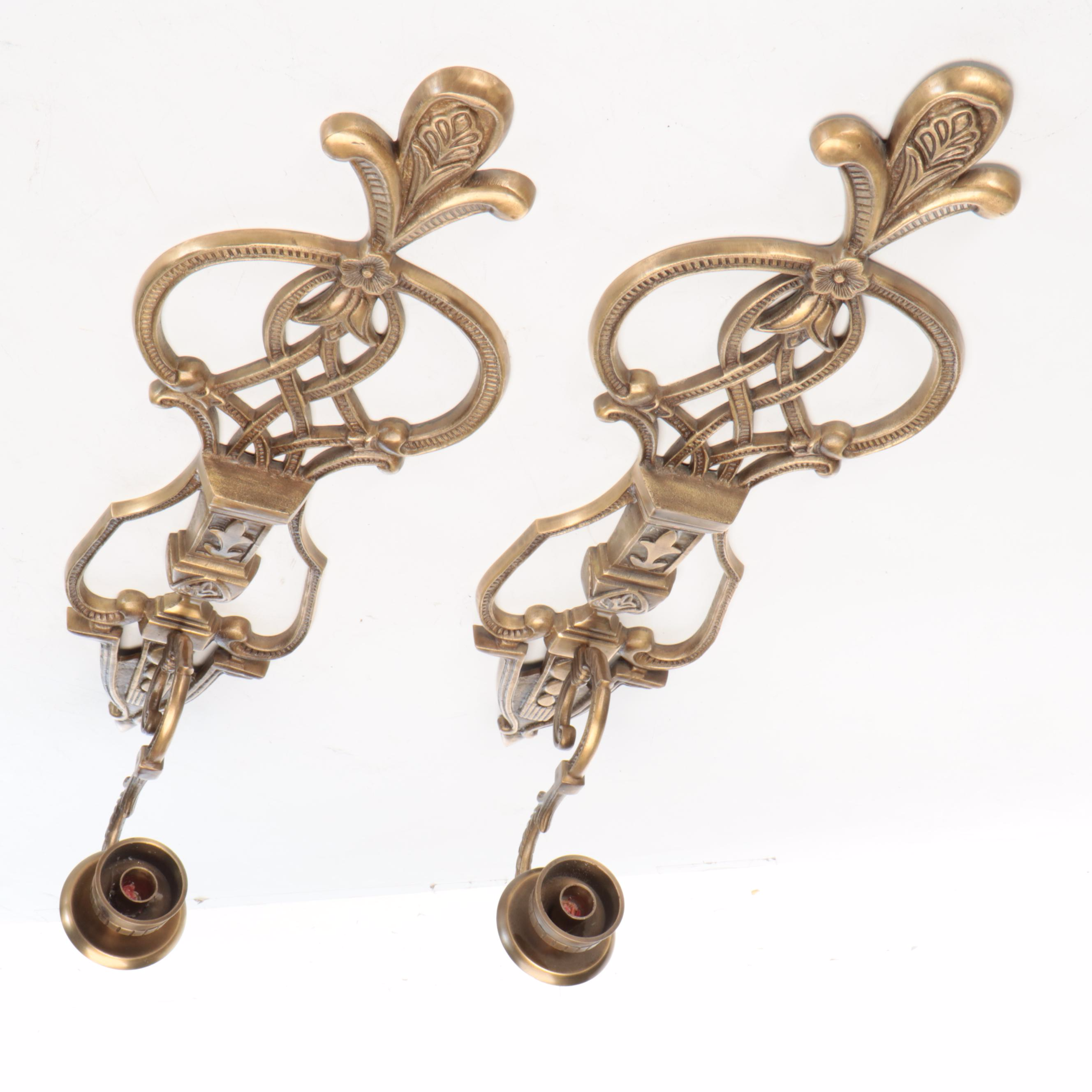 French Empire Style Cast Brass Wall Candle Sconces, Vintage