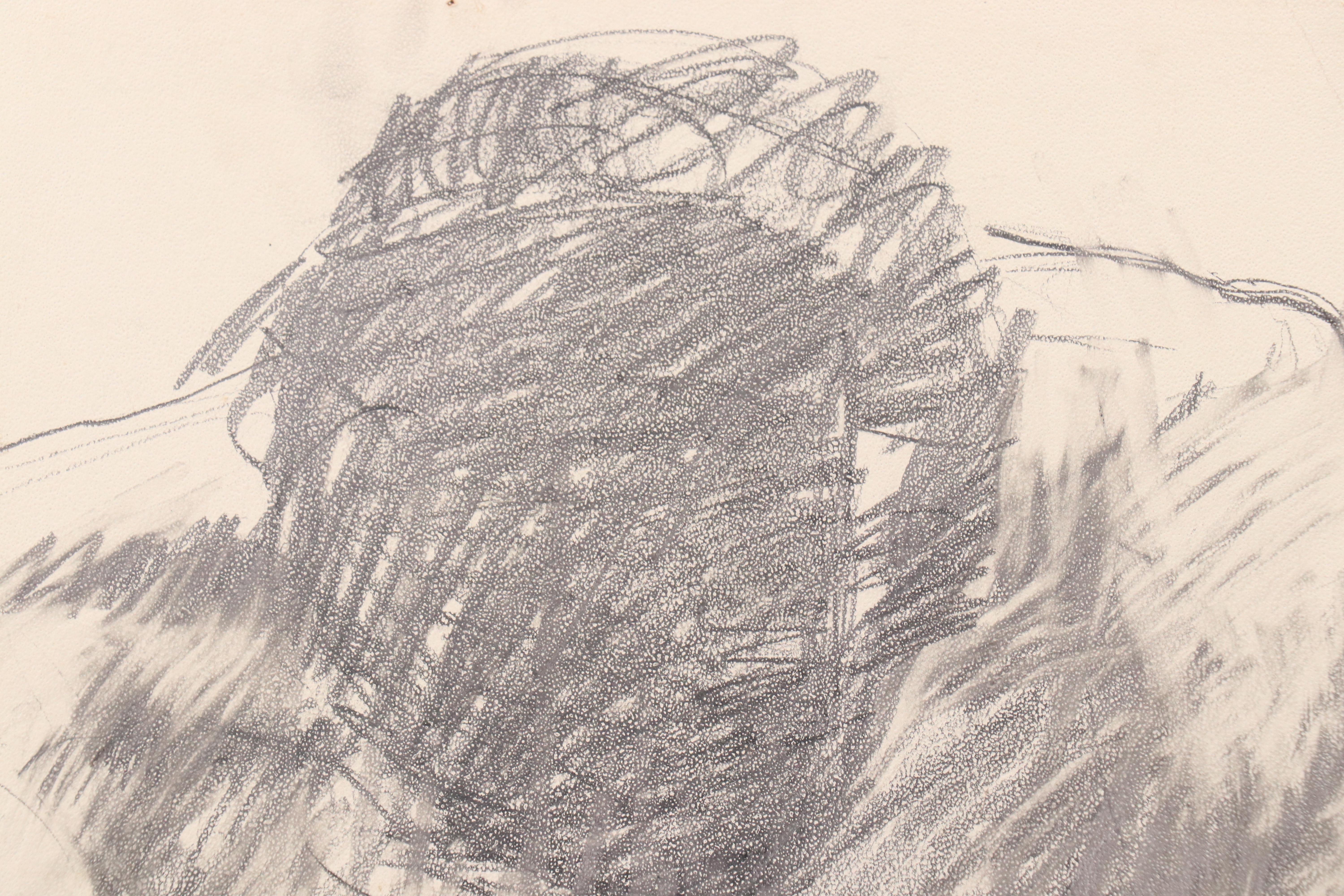 James Bruch Charcoal Drawing on Paperboard of Male Nude Figure, 1965