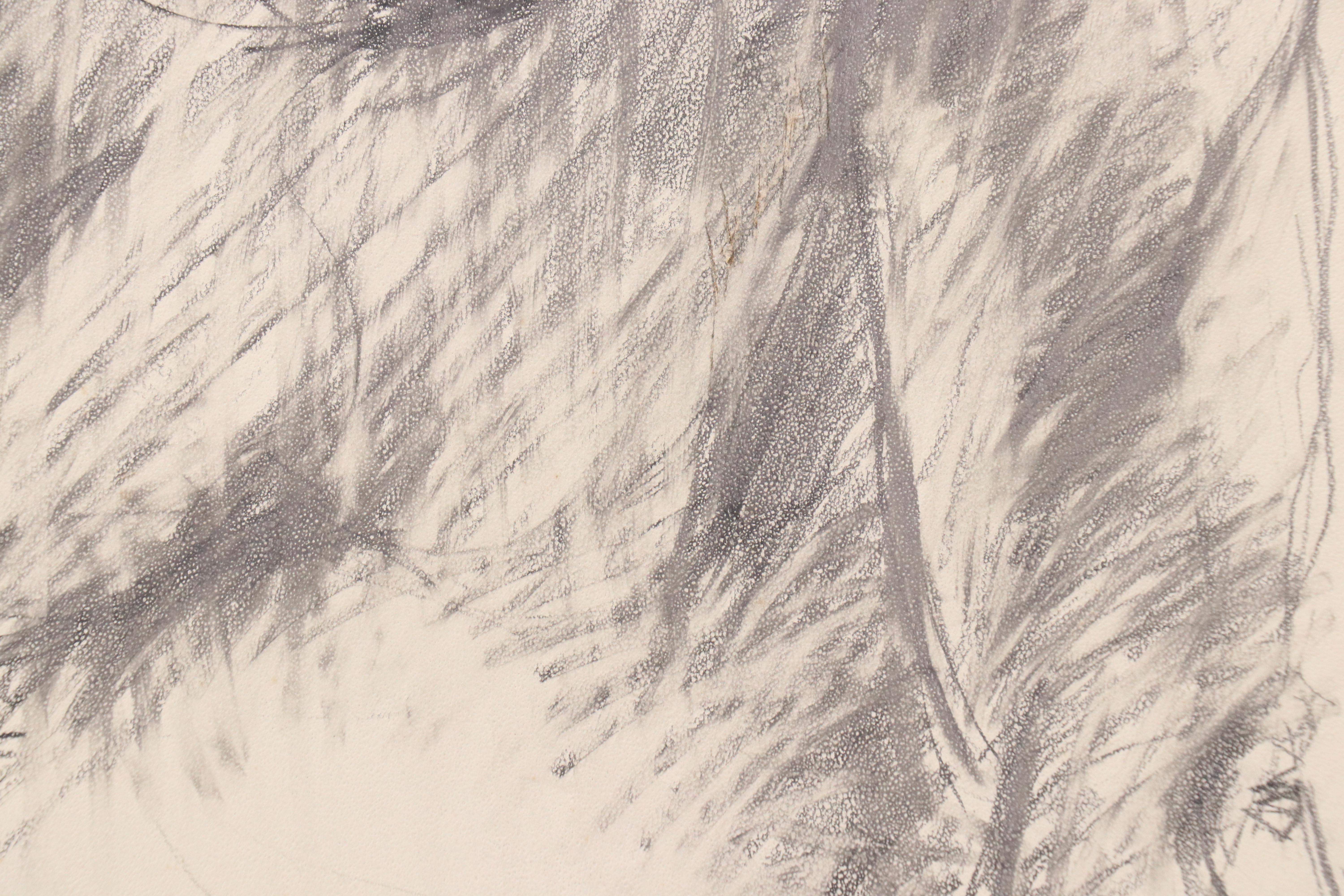 James Bruch Charcoal Drawing on Paperboard of Male Nude Figure, 1965