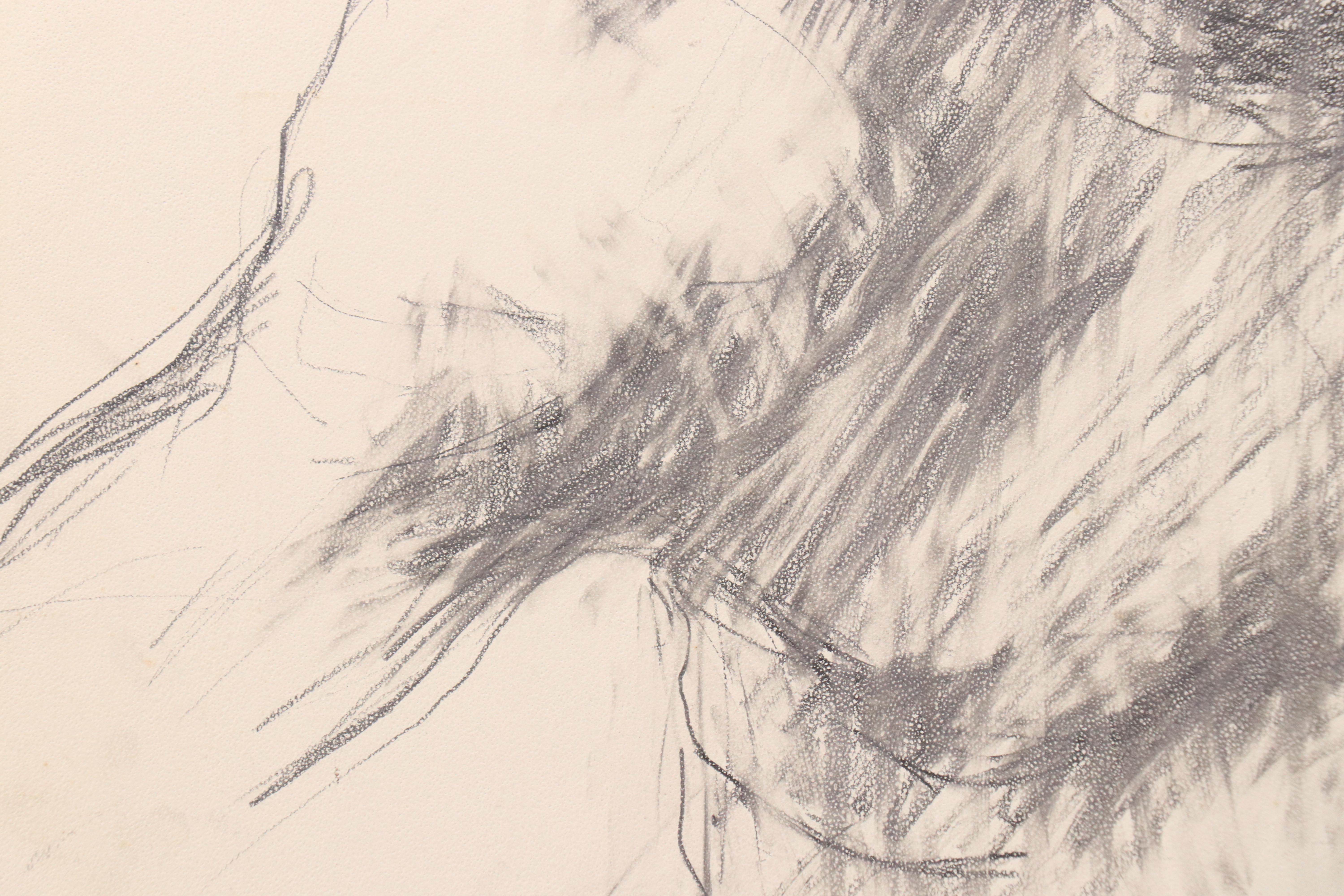 James Bruch Charcoal Drawing on Paperboard of Male Nude Figure, 1965