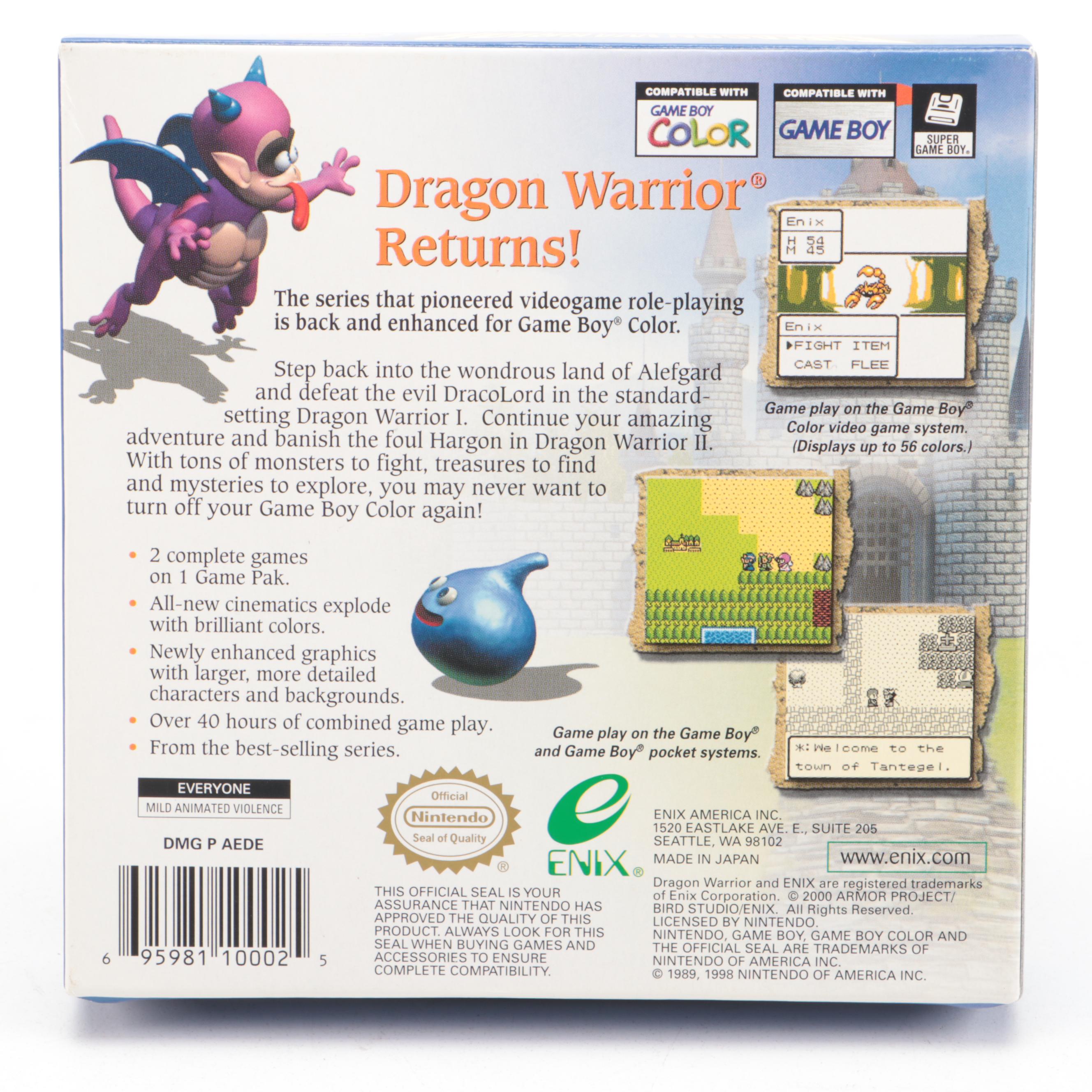 Crystalis and Dragon Warrior Game Boy Color Video Games, Complete in Box