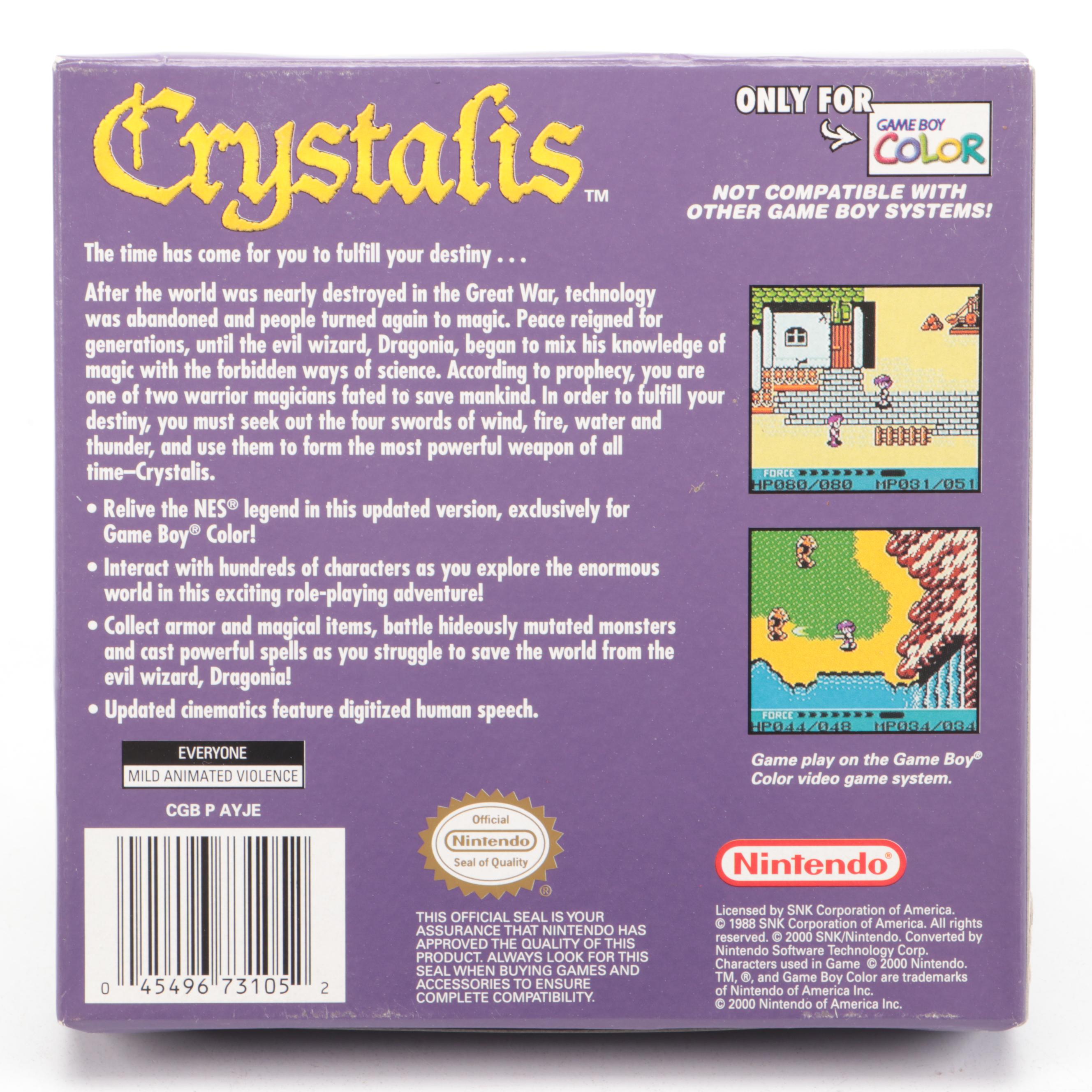 Crystalis and Dragon Warrior Game Boy Color Video Games, Complete in Box