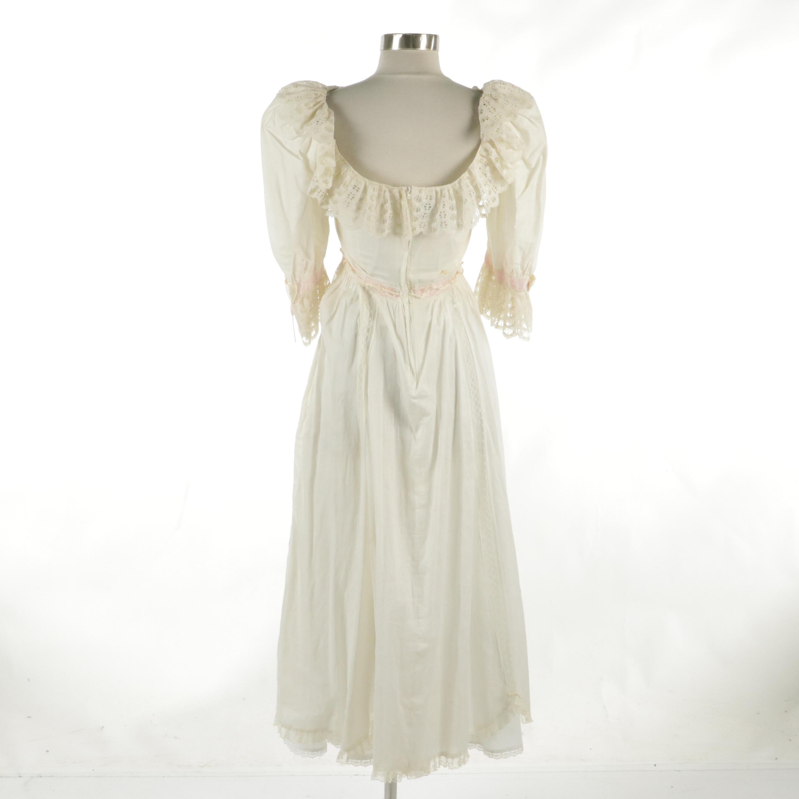 Jeanne Mexican Wedding Dress in Cotton and Lace with Other Slip, circa 1970