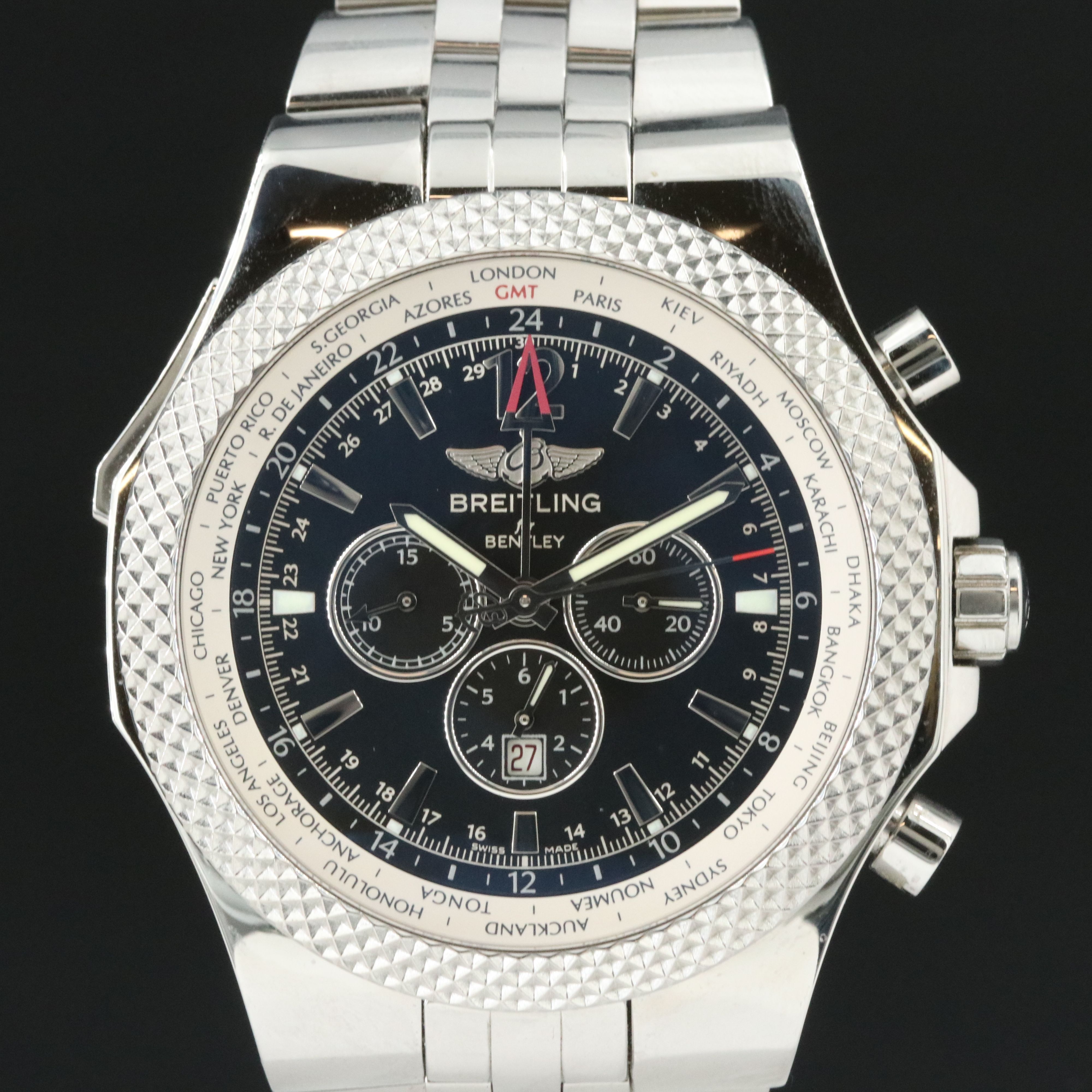 Breitling Bentley GMT Chronograph A47362 Black 49mm Steel Automatic Watch