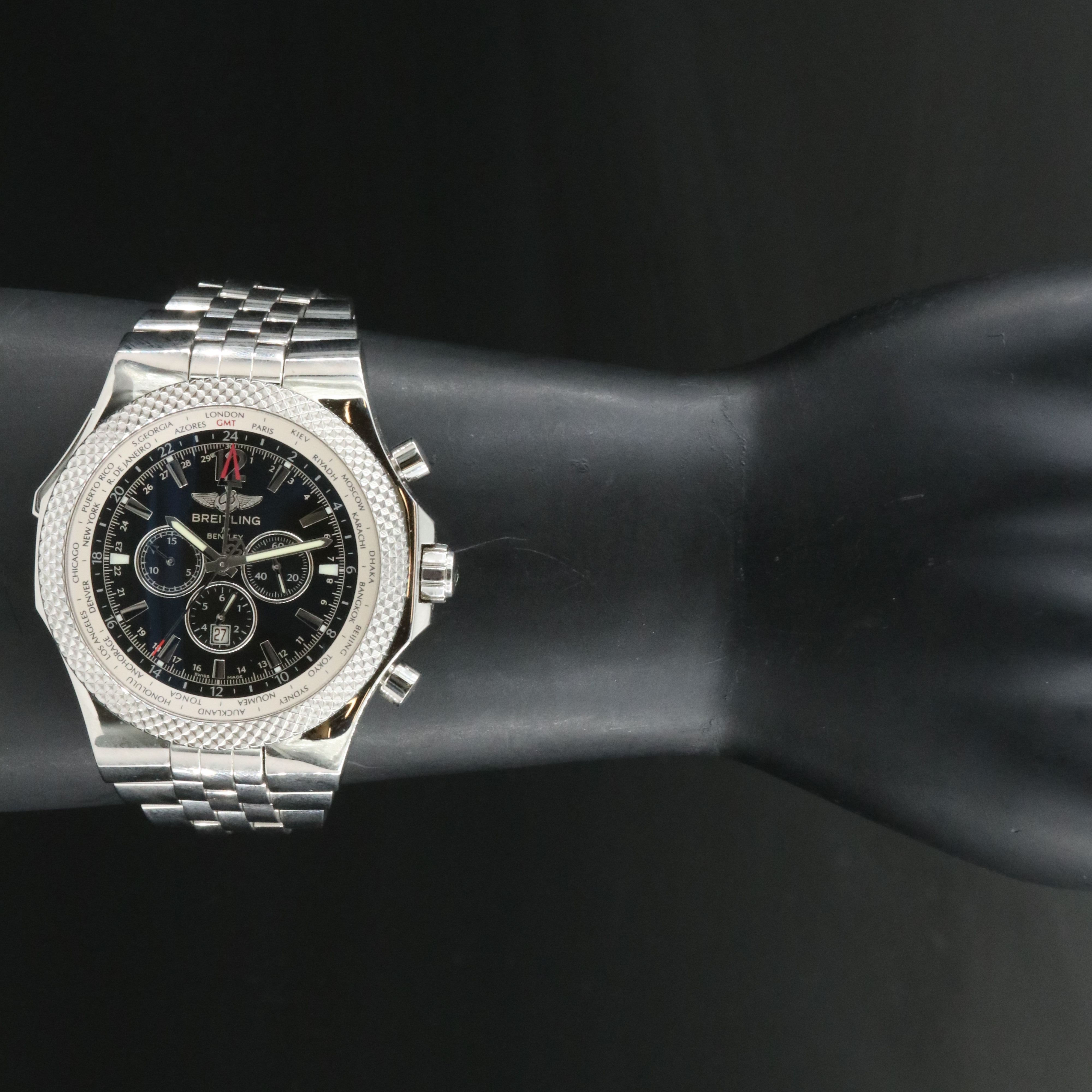 Breitling Bentley GMT Chronograph A47362 Black 49mm Steel Automatic Watch