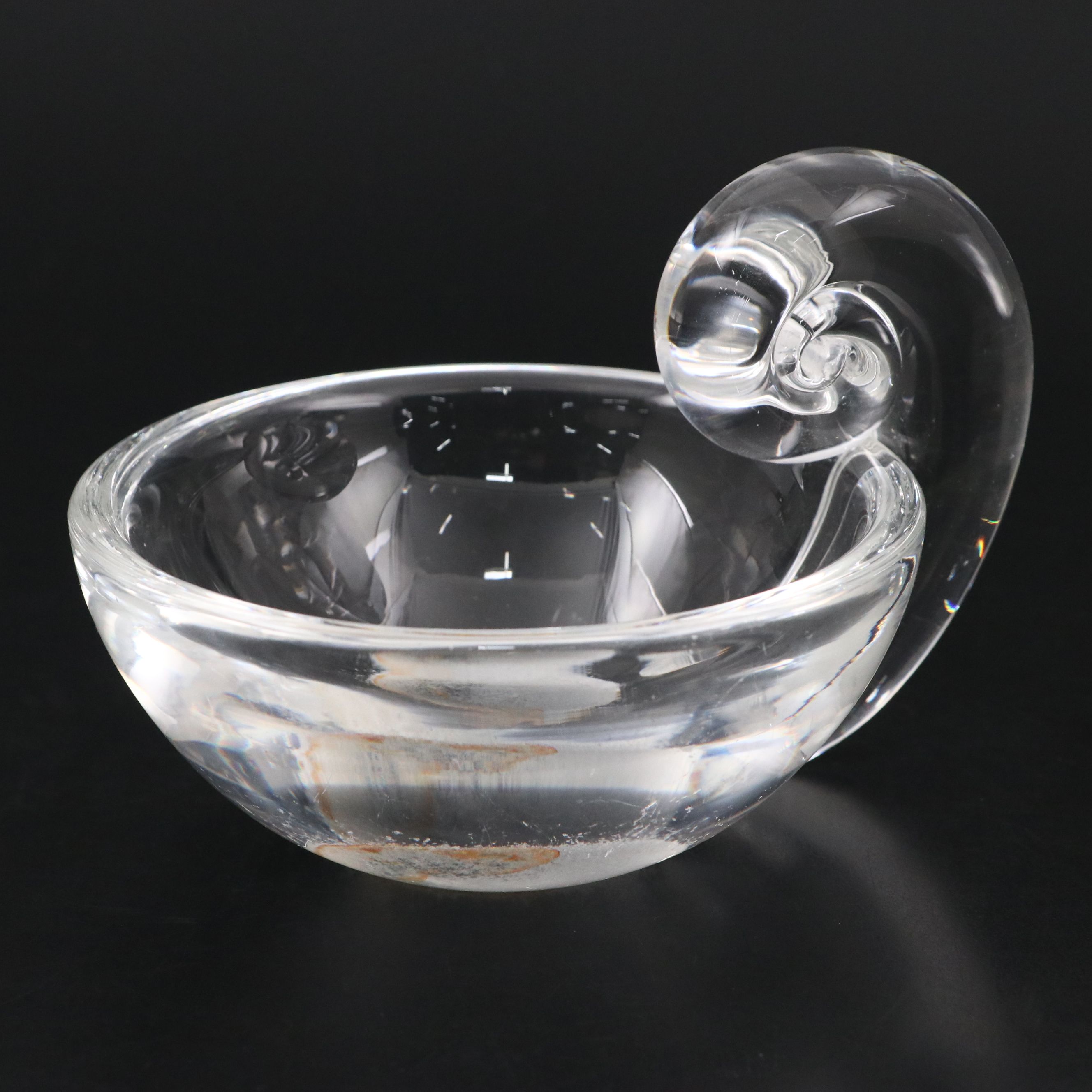 Steuben Art Glass Olive Bowl with Applied Snail Handle