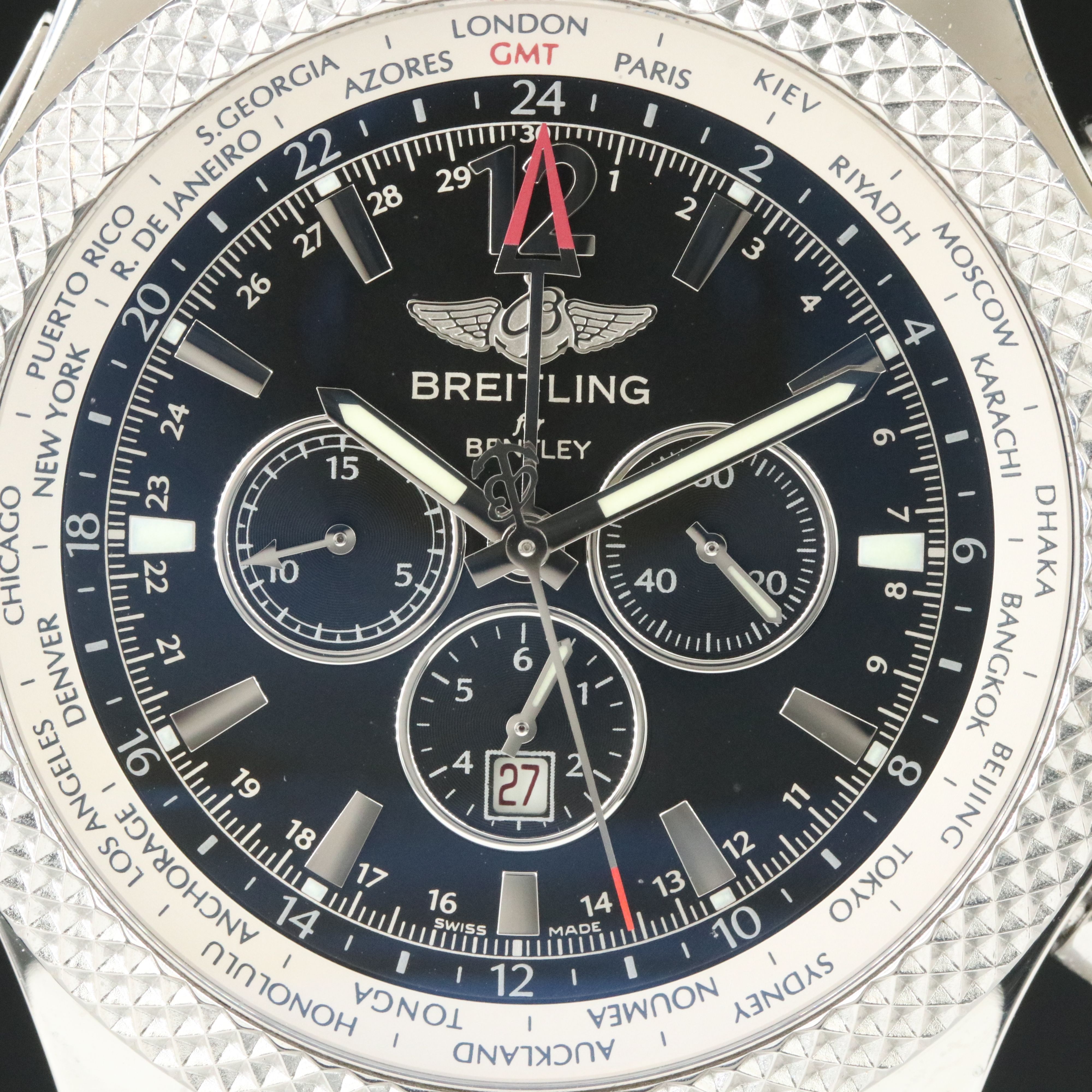 Breitling Bentley GMT Chronograph A47362 Black 49mm Steel Automatic Watch