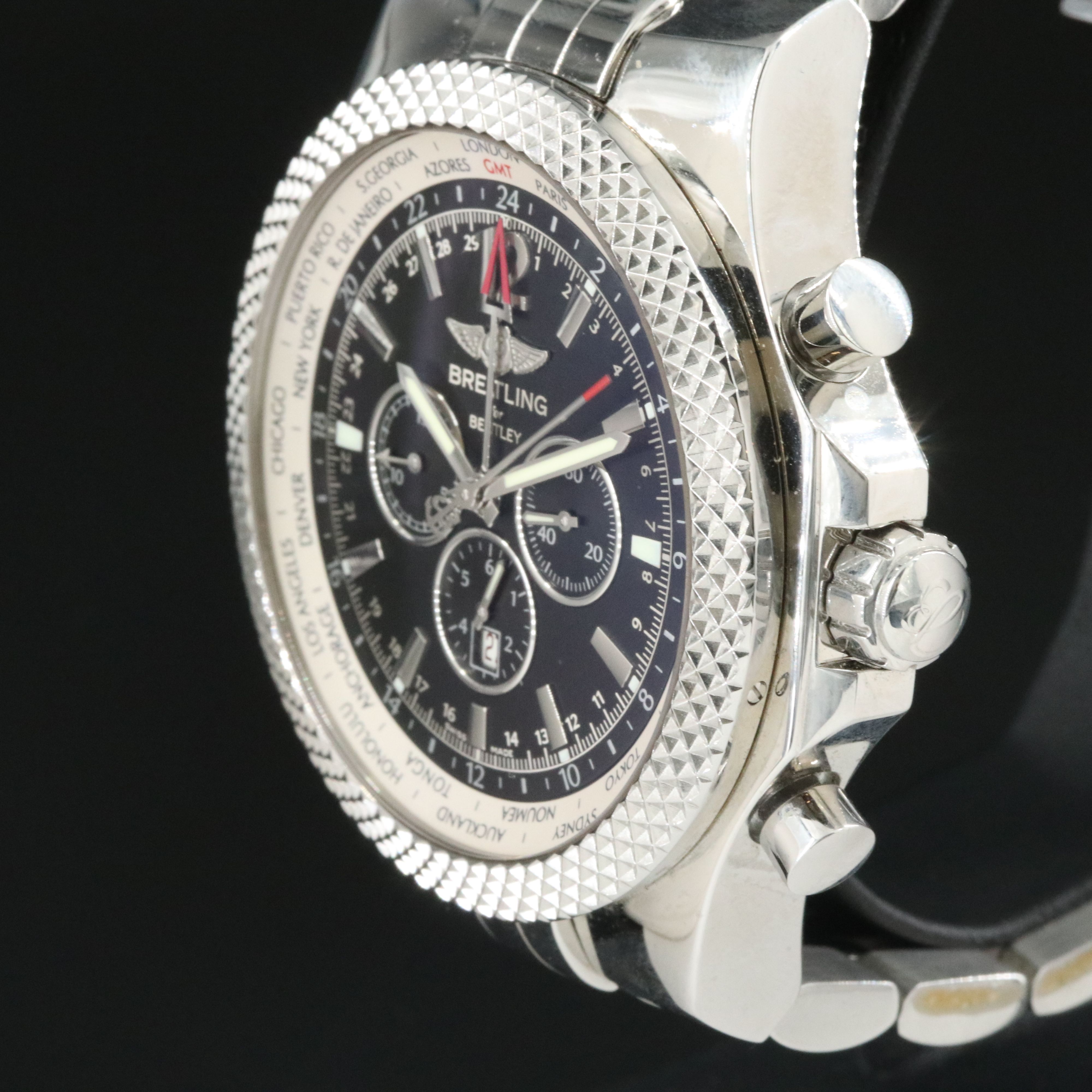 Breitling Bentley GMT Chronograph A47362 Black 49mm Steel Automatic Watch