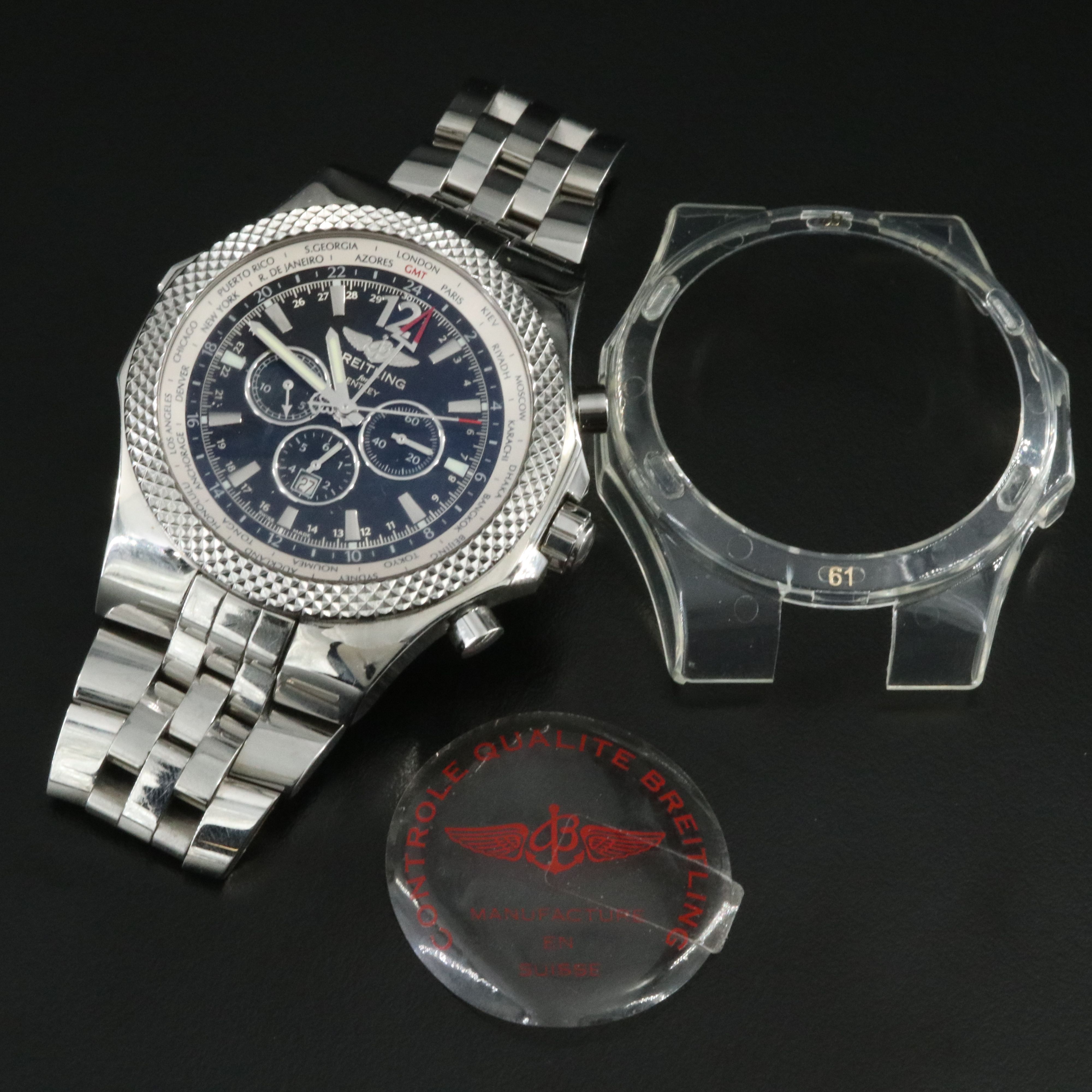 Breitling Bentley GMT Chronograph A47362 Black 49mm Steel Automatic Watch