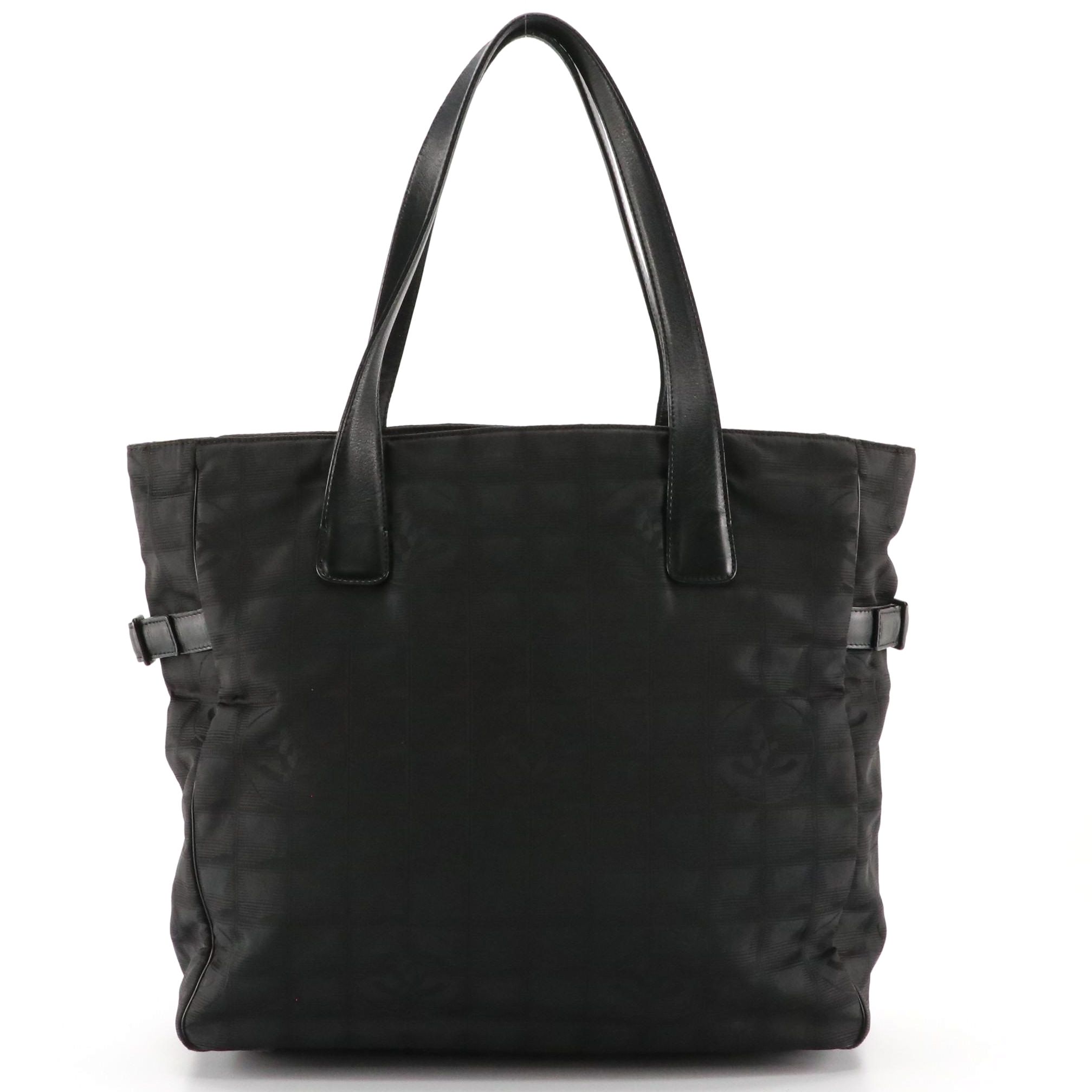 Chanel Black CC Nylon Jacquard and Leather Zip-Top Travel Ligne Shoulder Tote