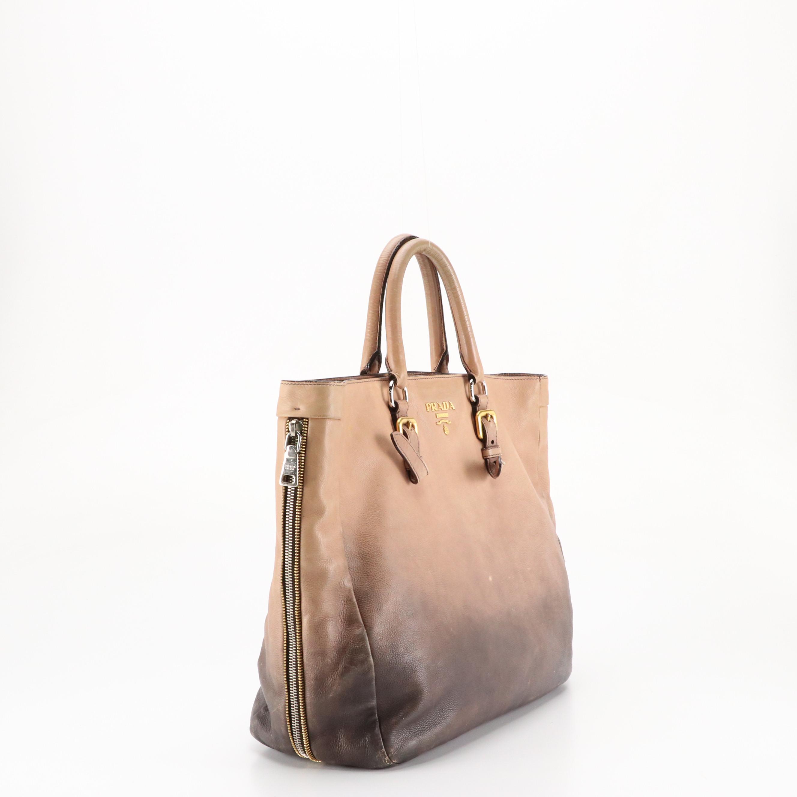 Prada Two-Way Tote Bag in Ombré Calfskin Leather