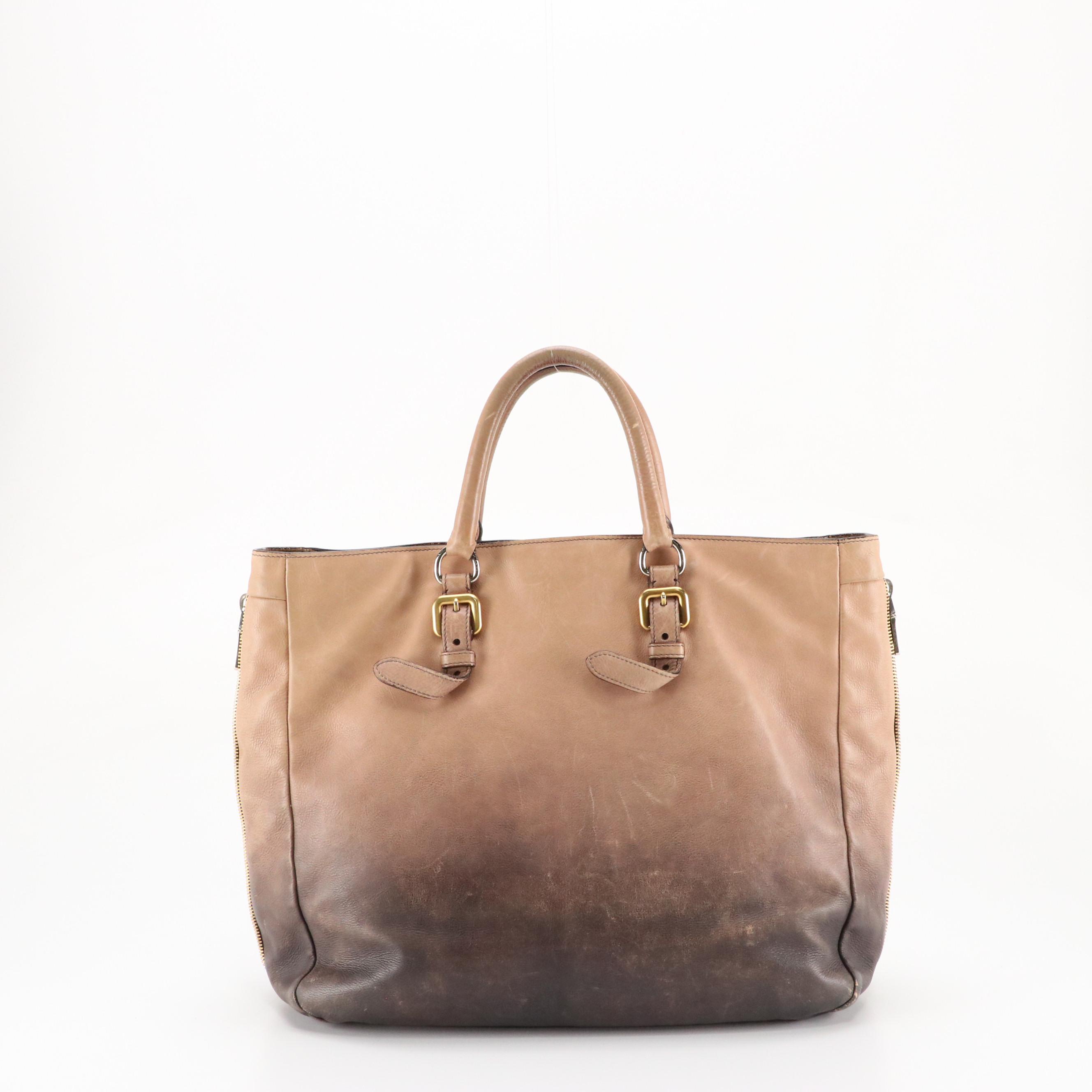 Prada Two-Way Tote Bag in Ombré Calfskin Leather