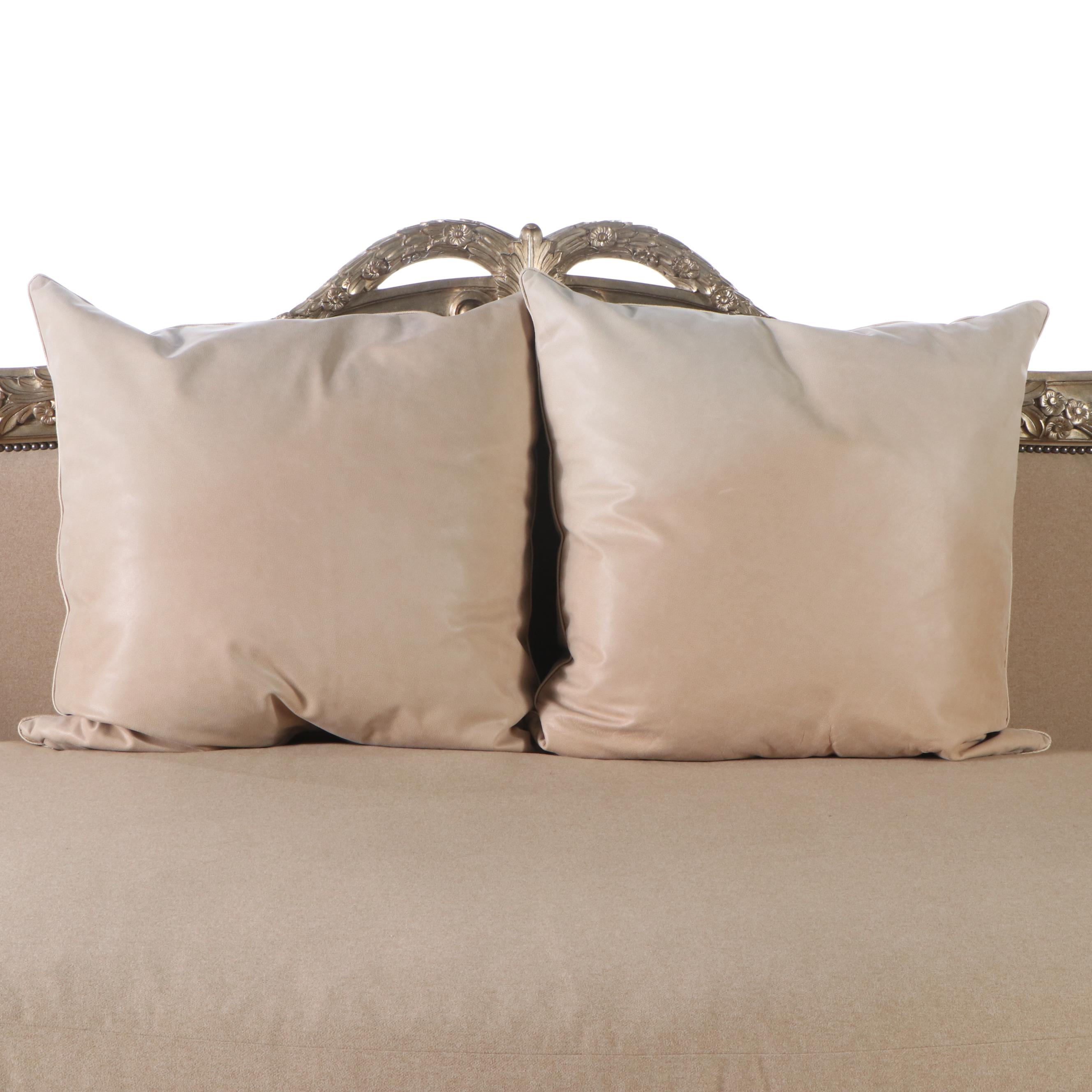 Marge Carson Louis XV Style Carved Silvered Wood Sofa with Accent Pillows