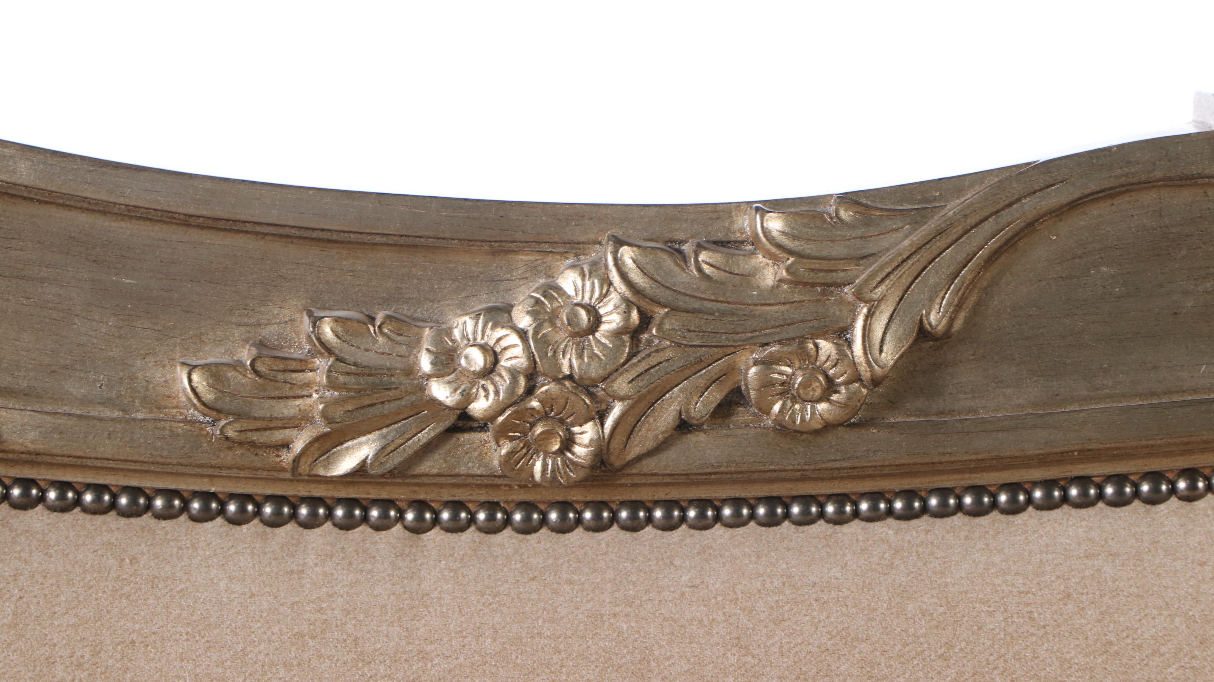 Marge Carson Louis XV Style Carved Silvered Wood Sofa with Accent Pillows