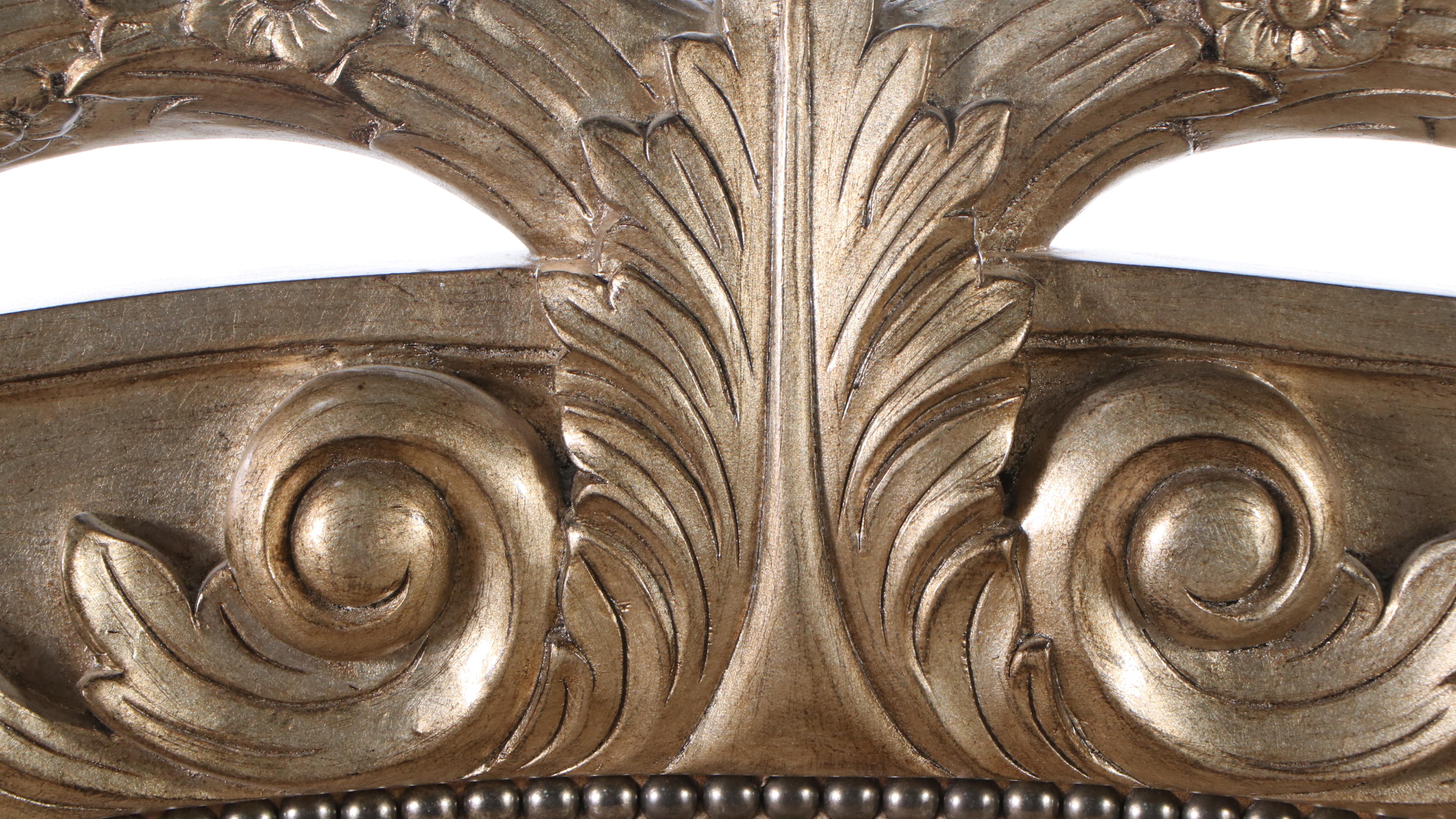 Marge Carson Louis XV Style Carved Silvered Wood Sofa with Accent Pillows