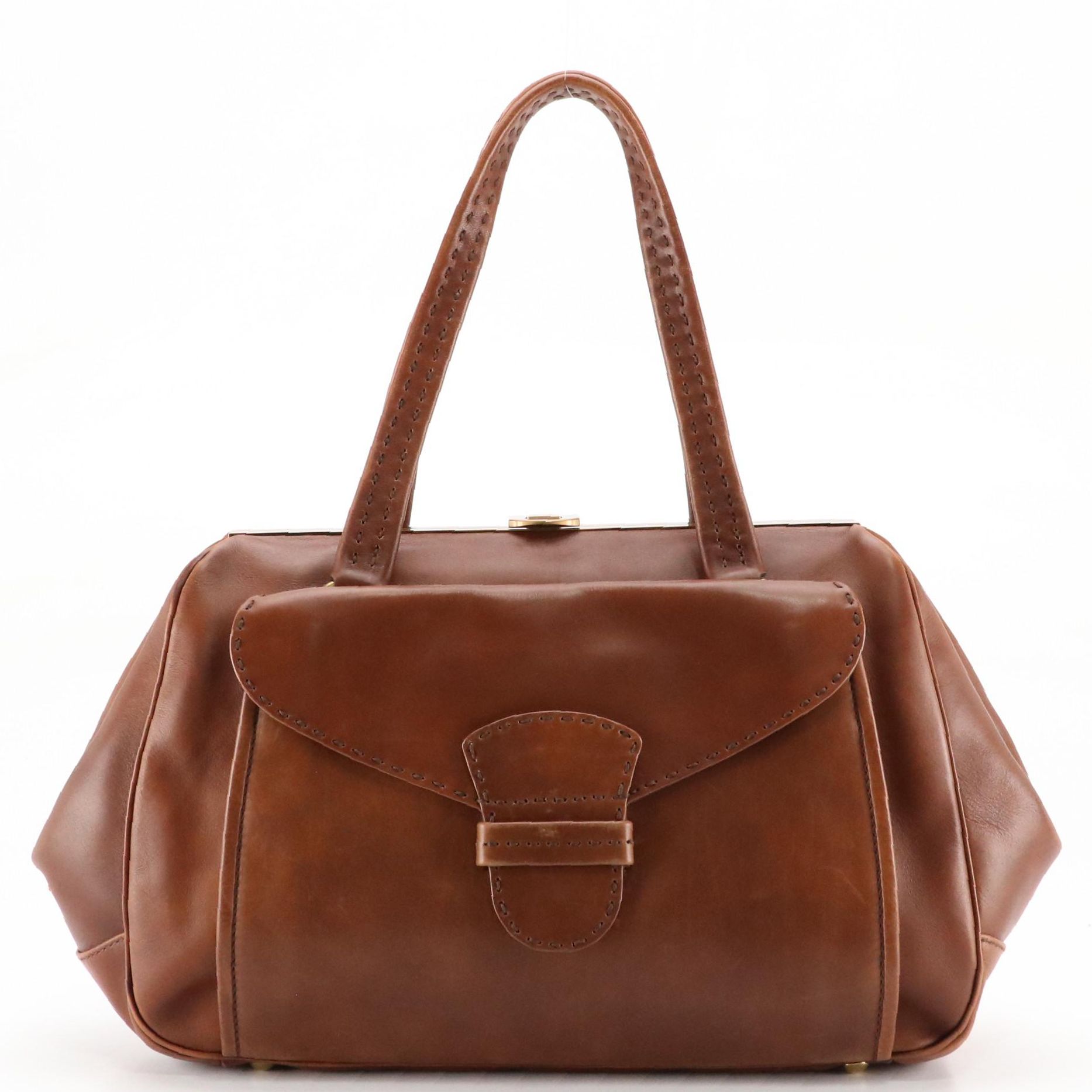 Prada Front Pocket Framed Shoulder Bag in Dark Brown Antik Calfskin Leather