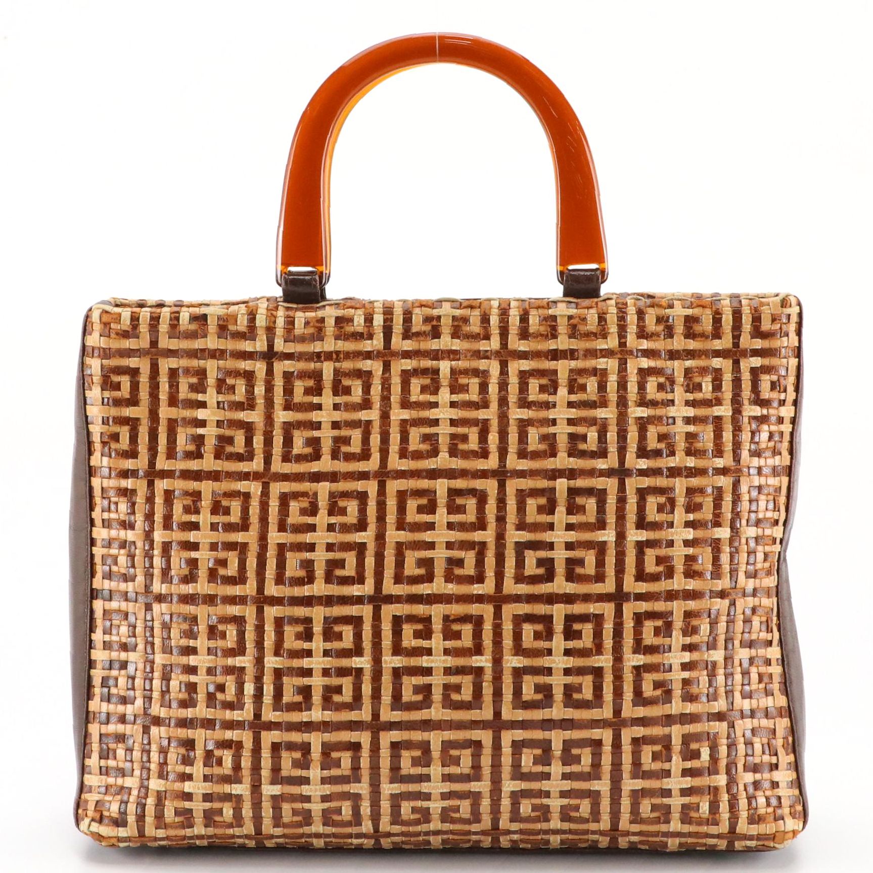 Givenchy Maroquinerie G Logo Woven Leather Acrylic Top Handle Bag