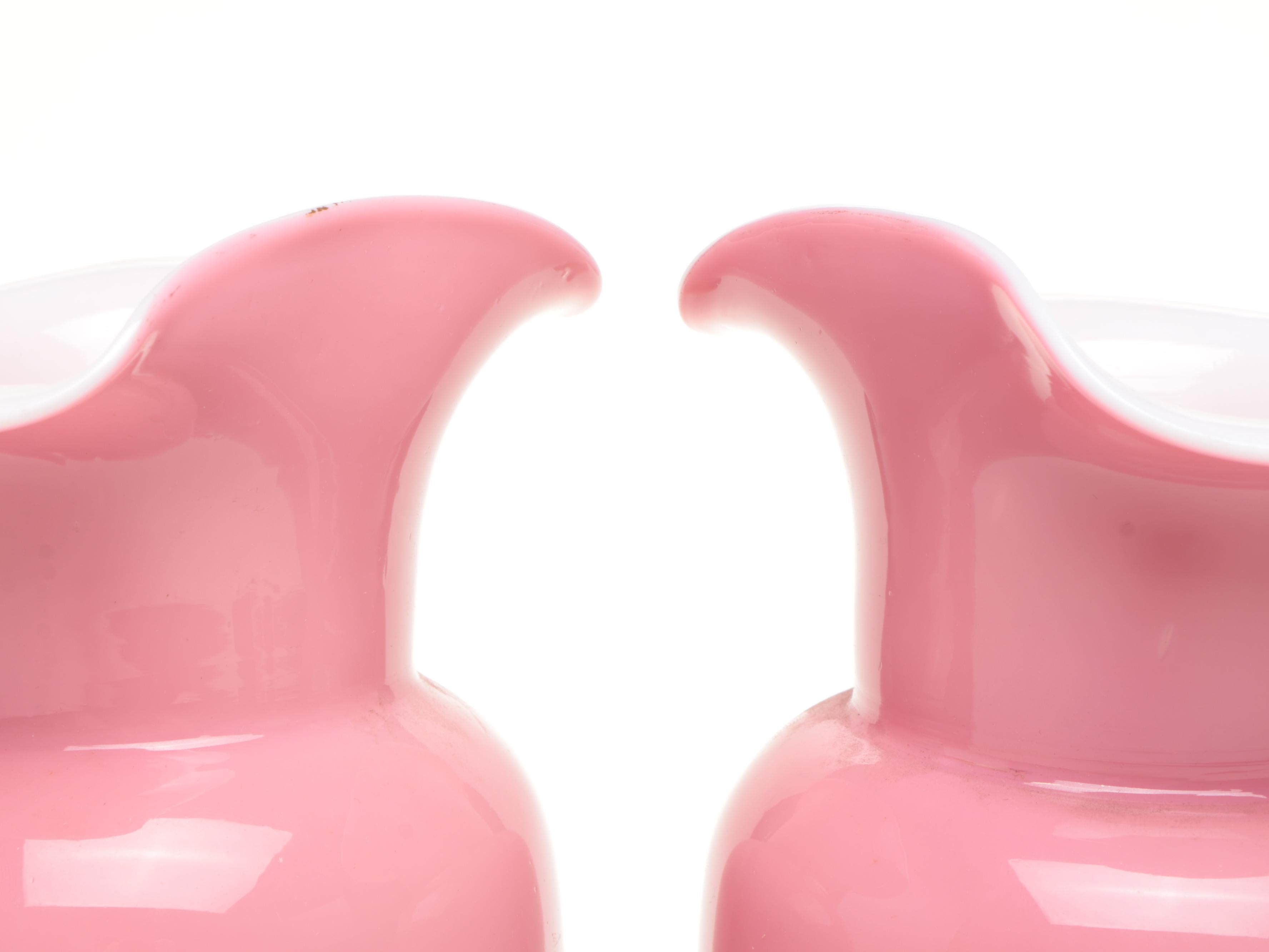 Victorian Hand-Painted Floral Bristol Glass Vases, Late 19th/Early 20th Century