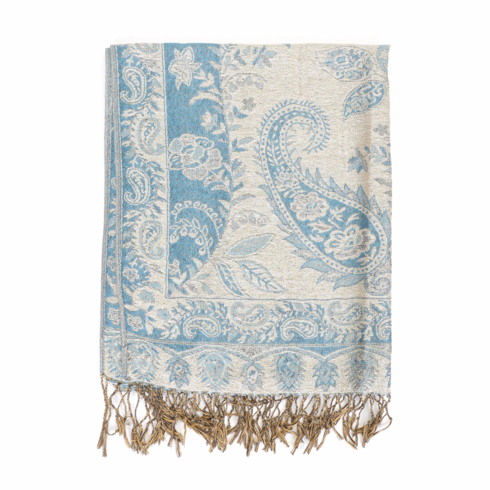 Pashmina Feel and Cashmere Paisley Scarf in Collection of Fringe Trim Scarves