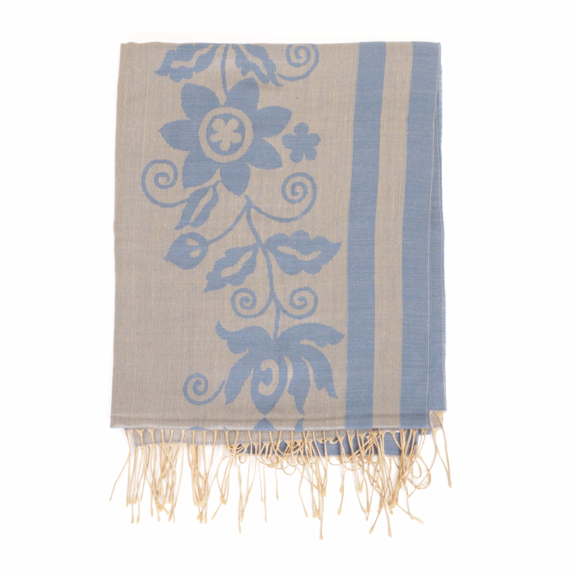 Pashmina Feel and Cashmere Paisley Scarf in Collection of Fringe Trim Scarves
