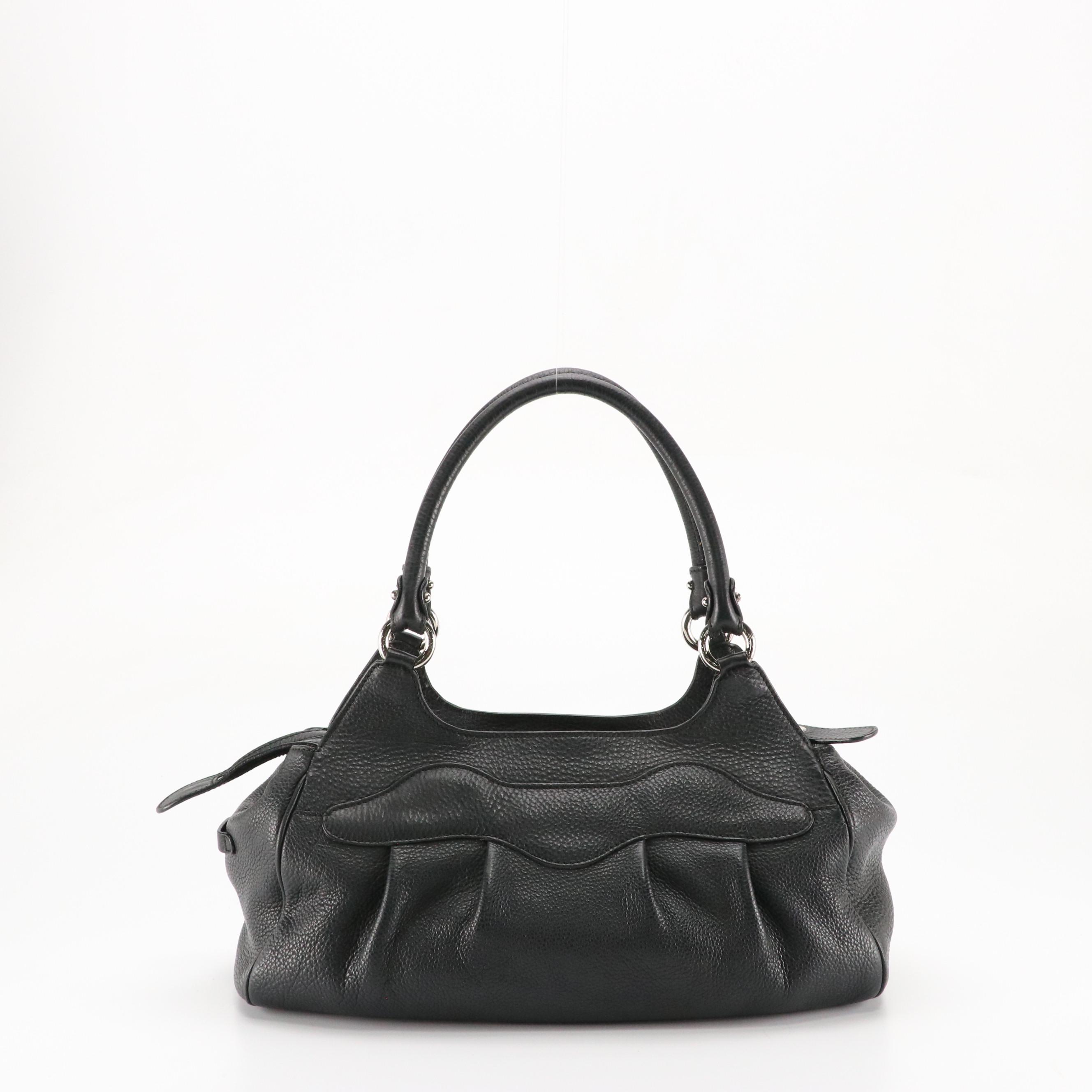 Salvatore Ferragamo Marisa Shoulder Satchel in Black Grained Calfskin Leather
