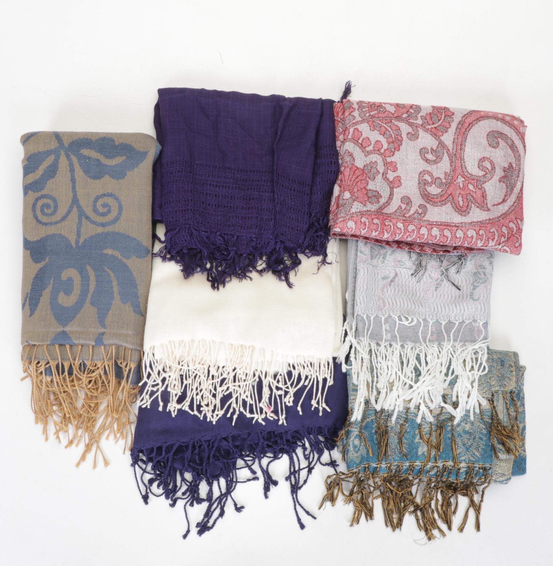 Pashmina Feel and Cashmere Paisley Scarf in Collection of Fringe Trim Scarves