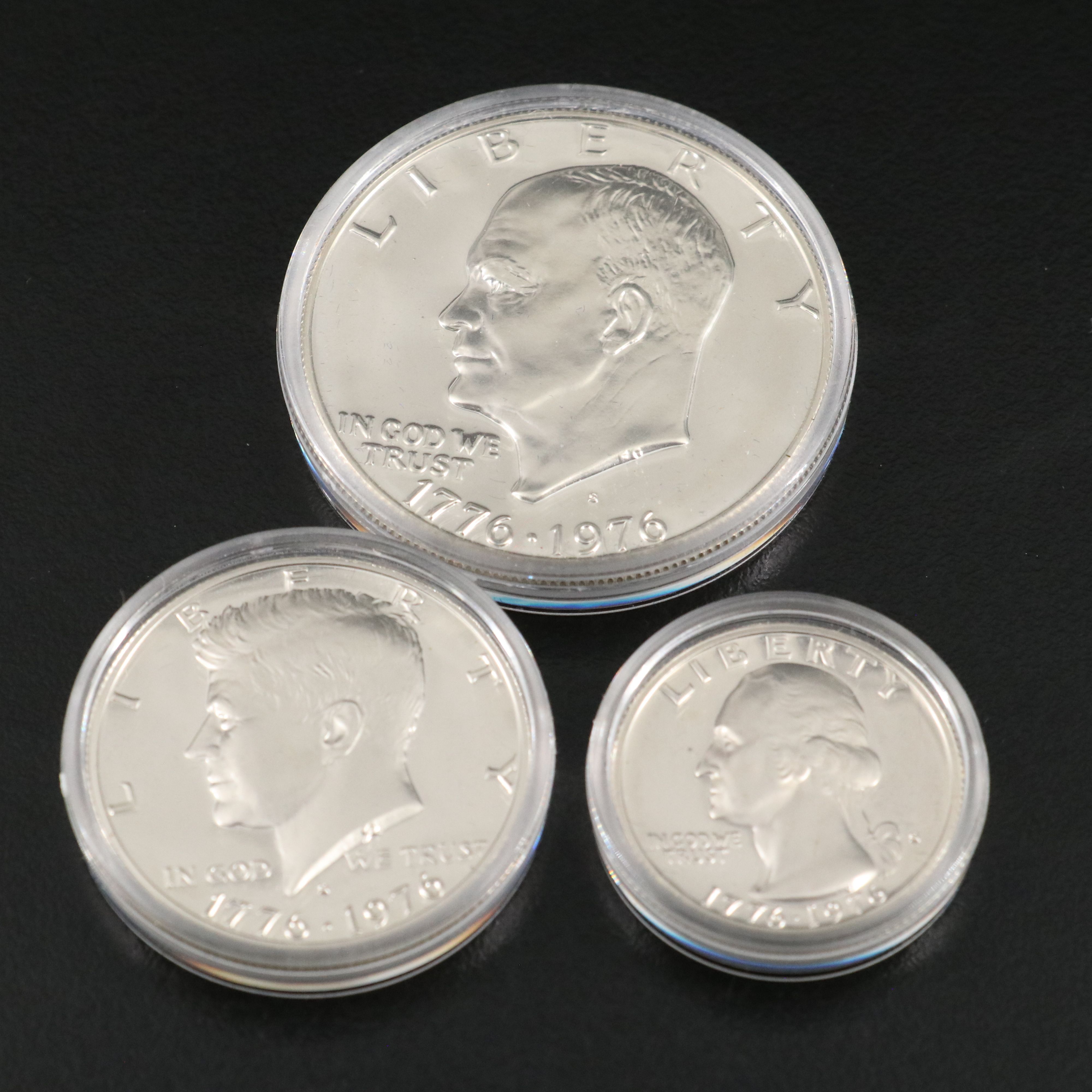 Twelve U.S. Bicentennial 3-Coin Silver Sets, Proof and Uncirculated