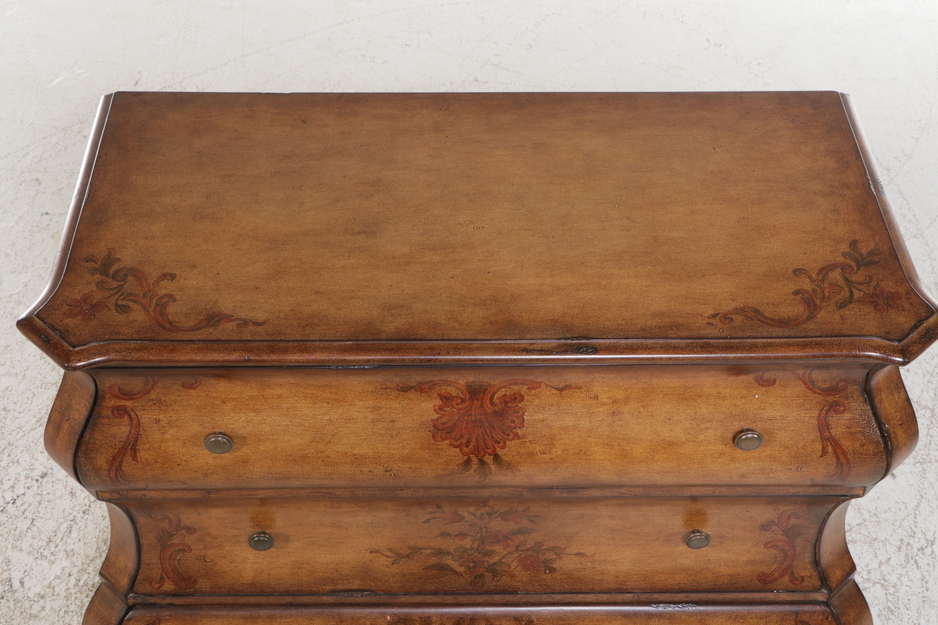 French Provincial Style Paint-Decorated Wood Bombé Chest