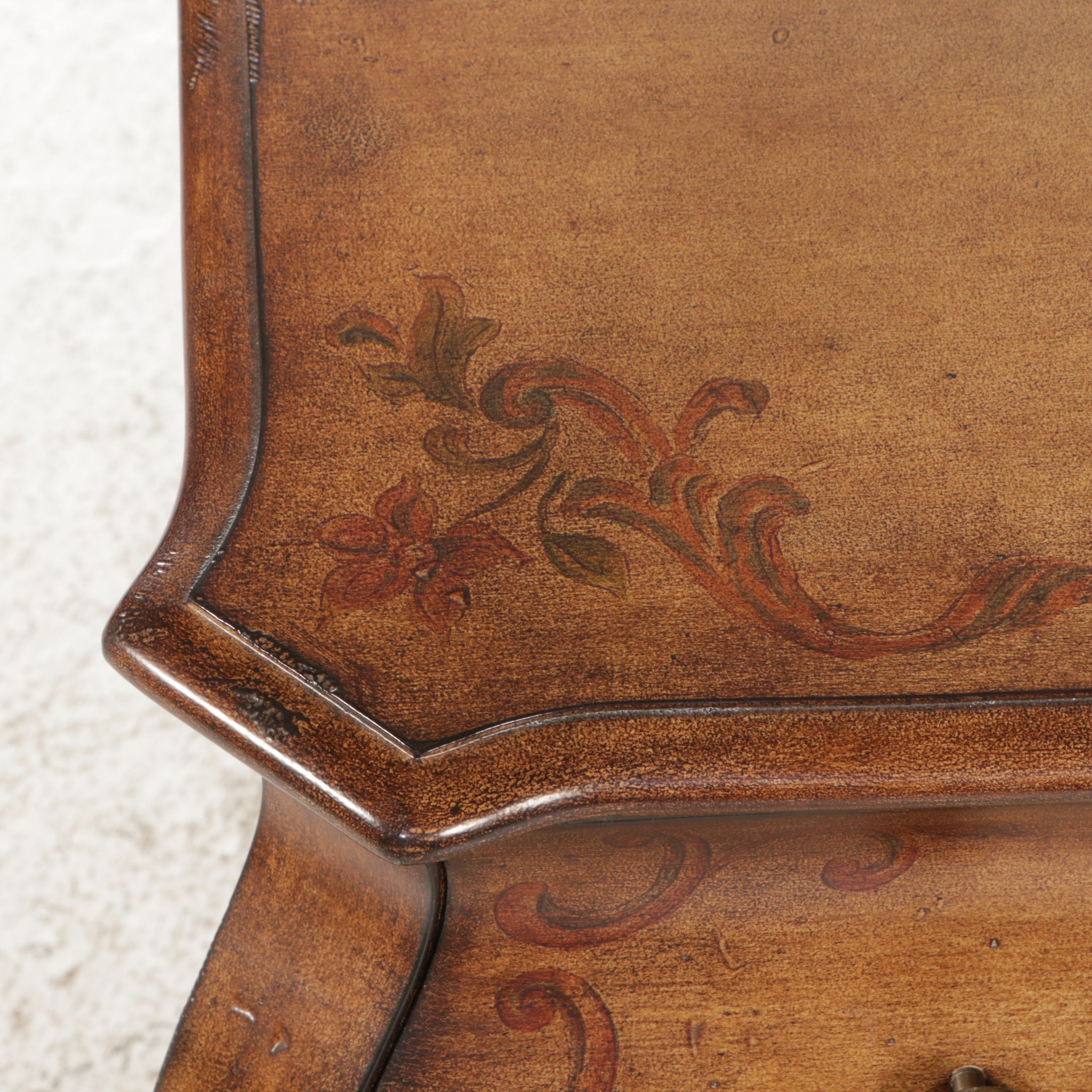 French Provincial Style Paint-Decorated Wood Bombé Chest