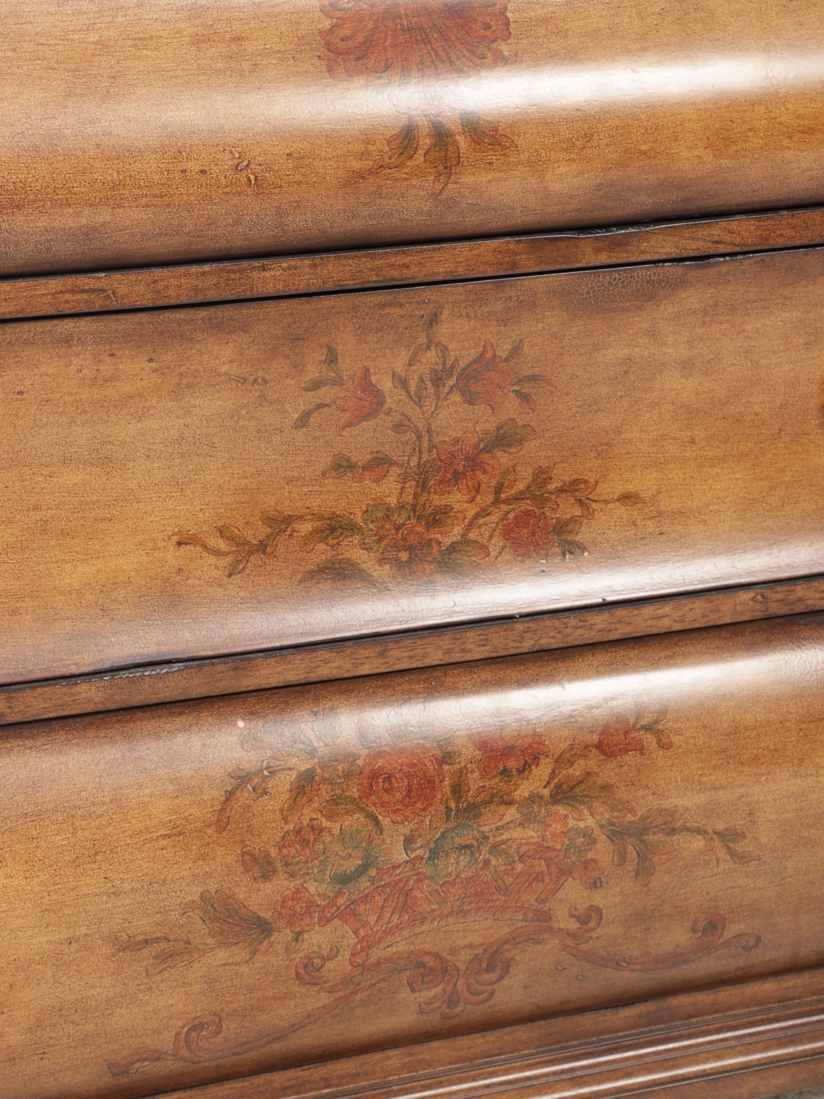 French Provincial Style Paint-Decorated Wood Bombé Chest