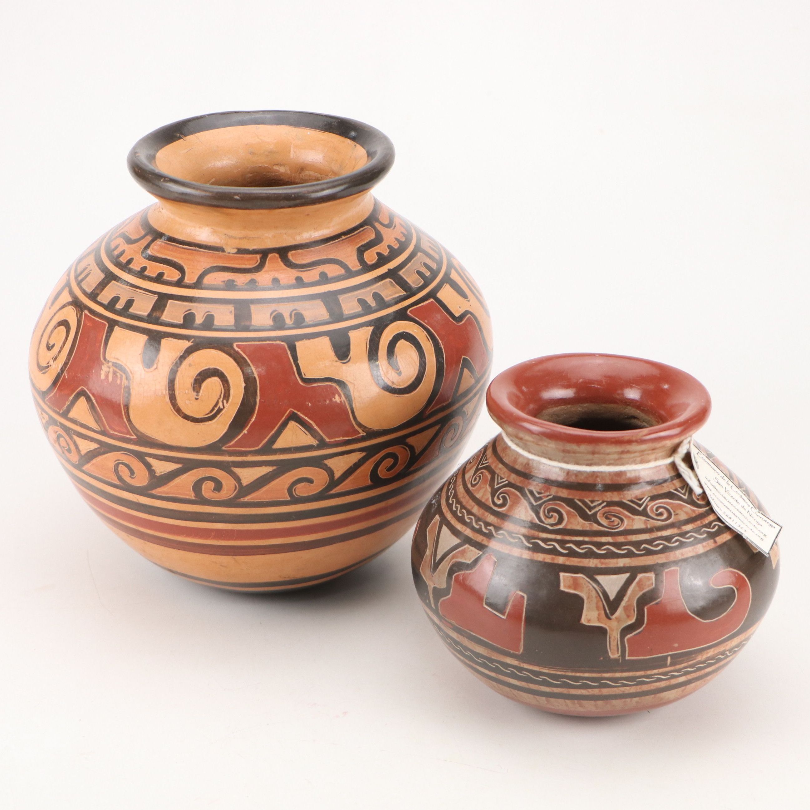 Reproduction Chorotega Mesoamerican Hand-Painted Earthenware Vases