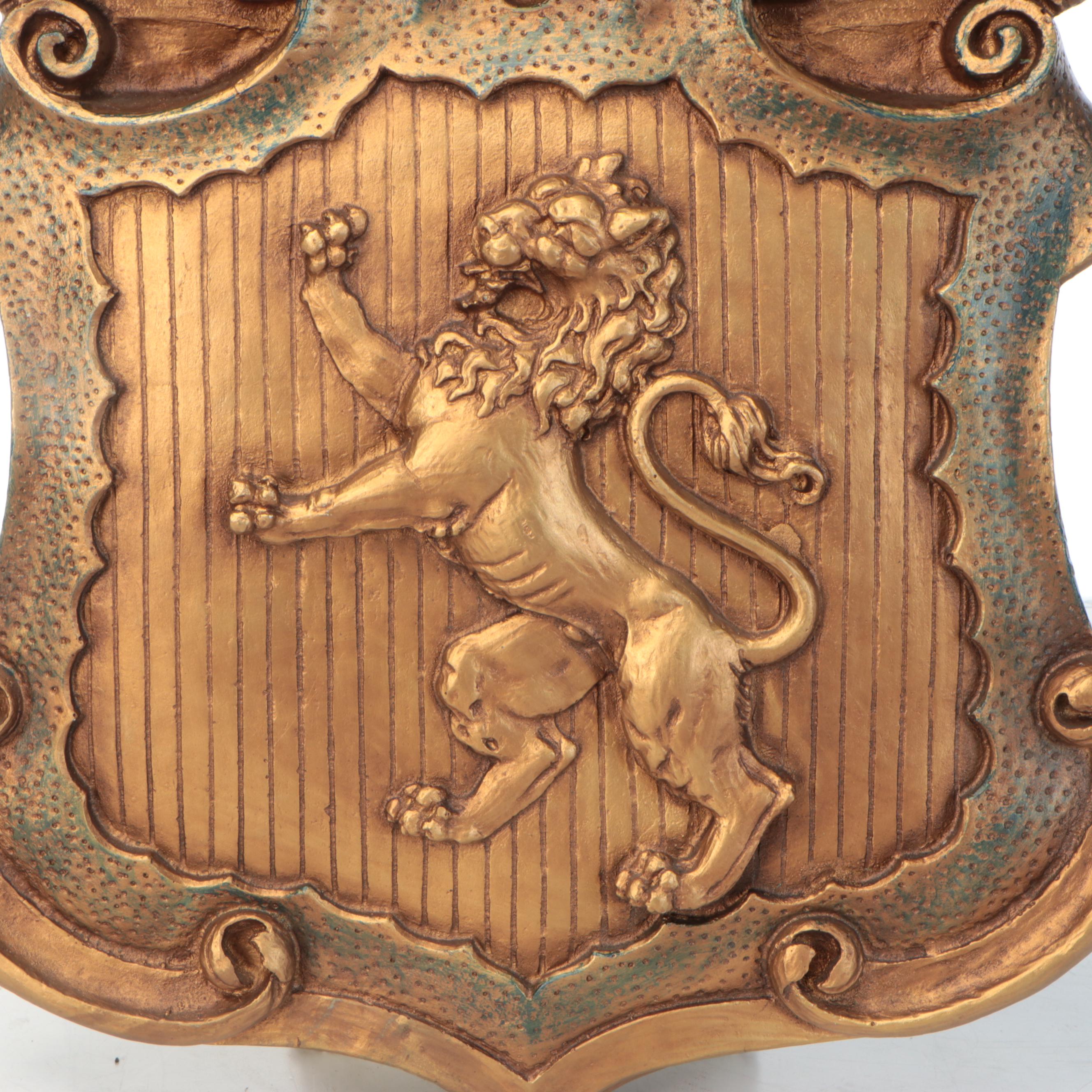 Heraldic Rampant Lion with Crown Coat of Arms Wall Hanging, 21st Century