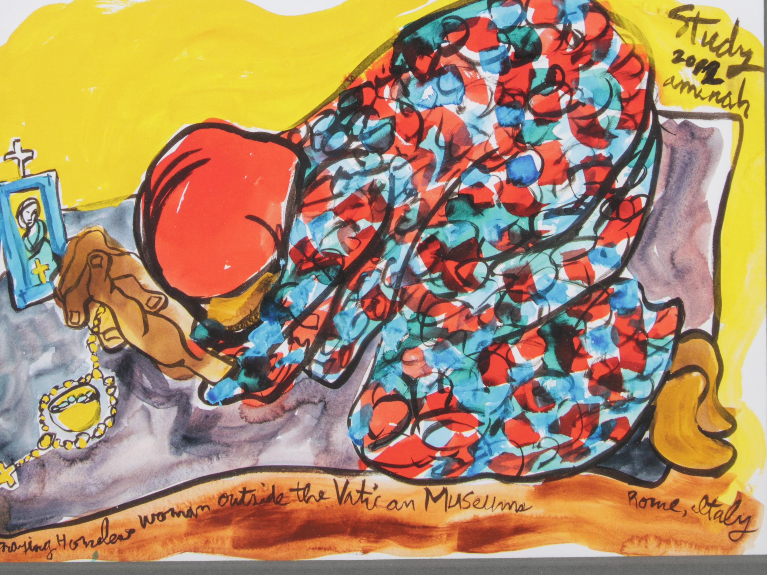 Giclée after Aminah Robinson "Praying Homeless Woman Outside the Vatican" 2012