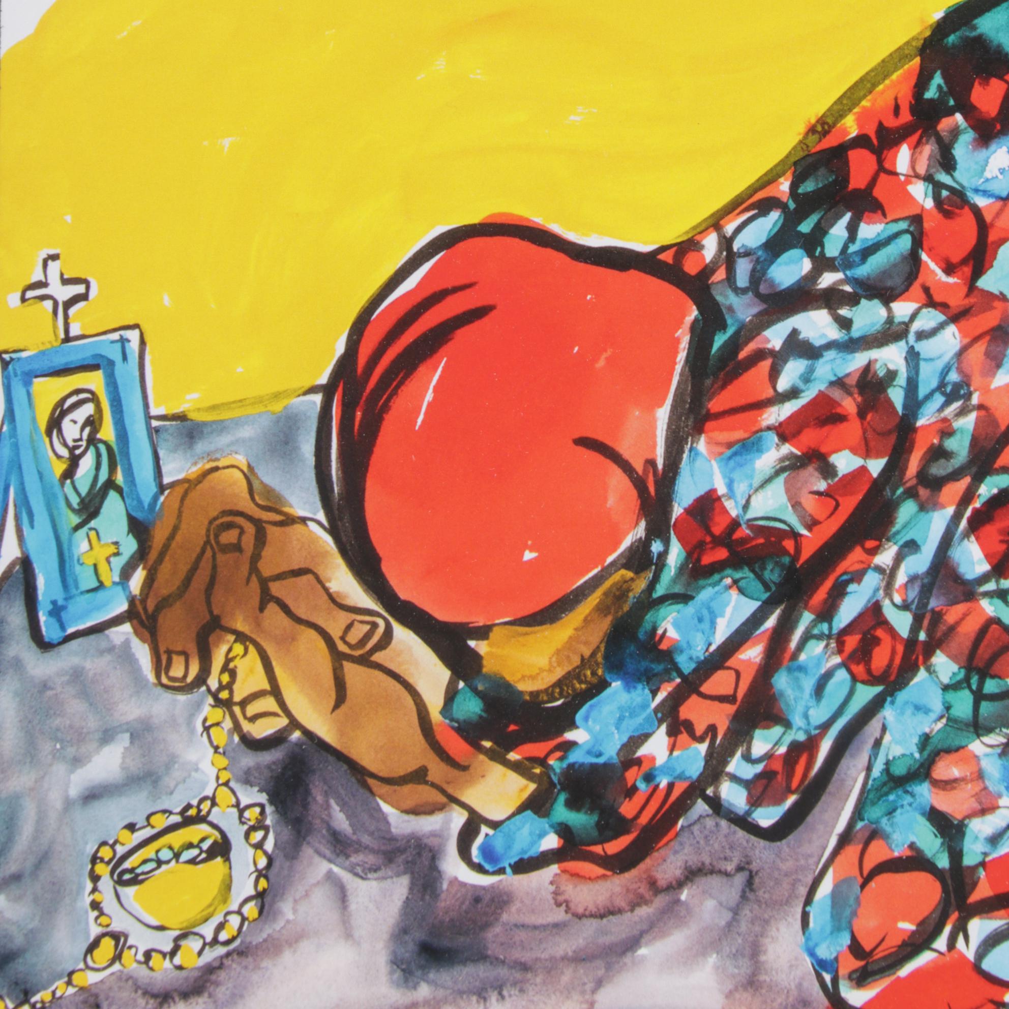 Giclée after Aminah Robinson "Praying Homeless Woman Outside the Vatican" 2012