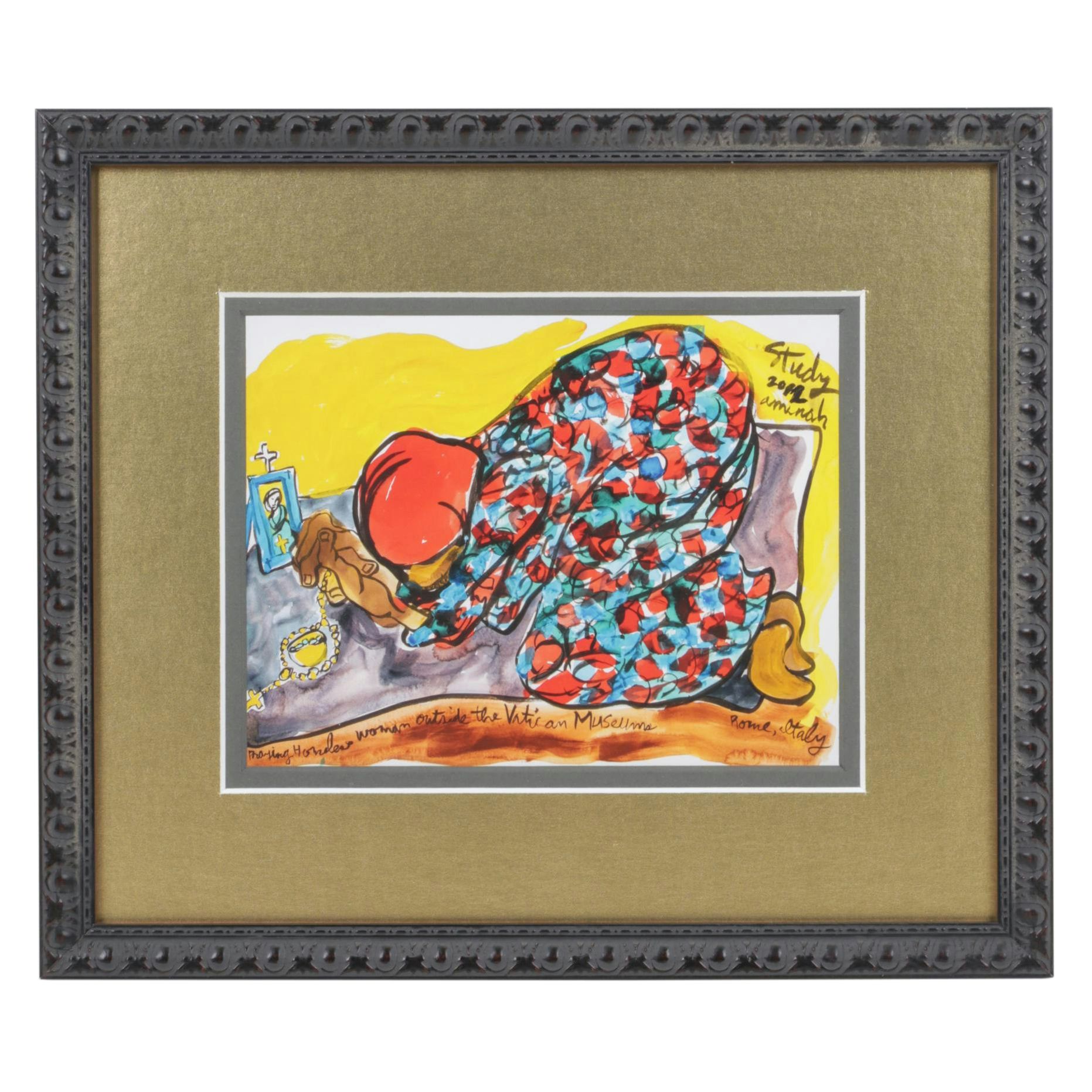 Giclée after Aminah Robinson "Praying Homeless Woman Outside the Vatican" 2012