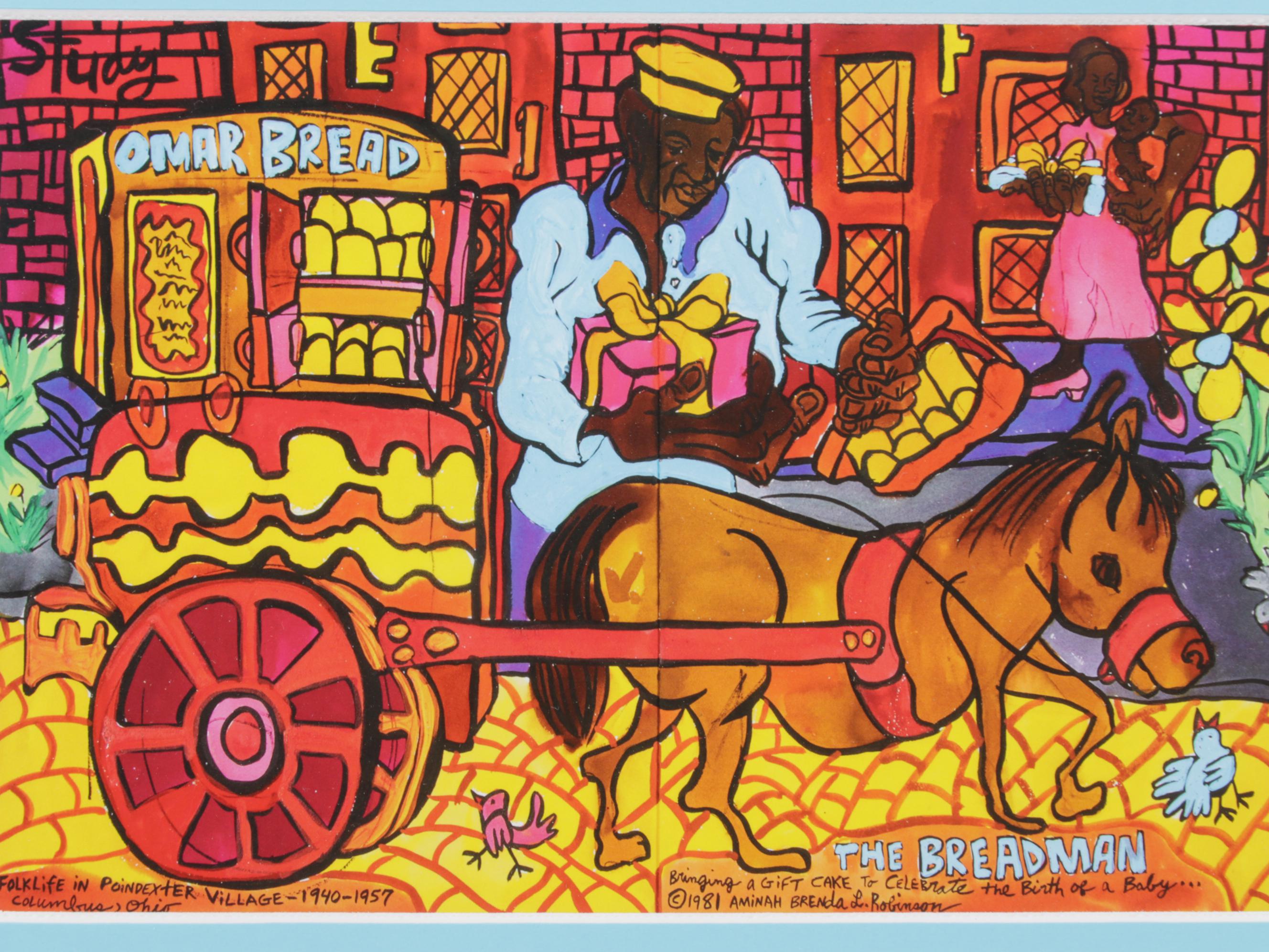 Giclée after Aminah Robinson "The Bread Man Bringing a Cake..." 1981