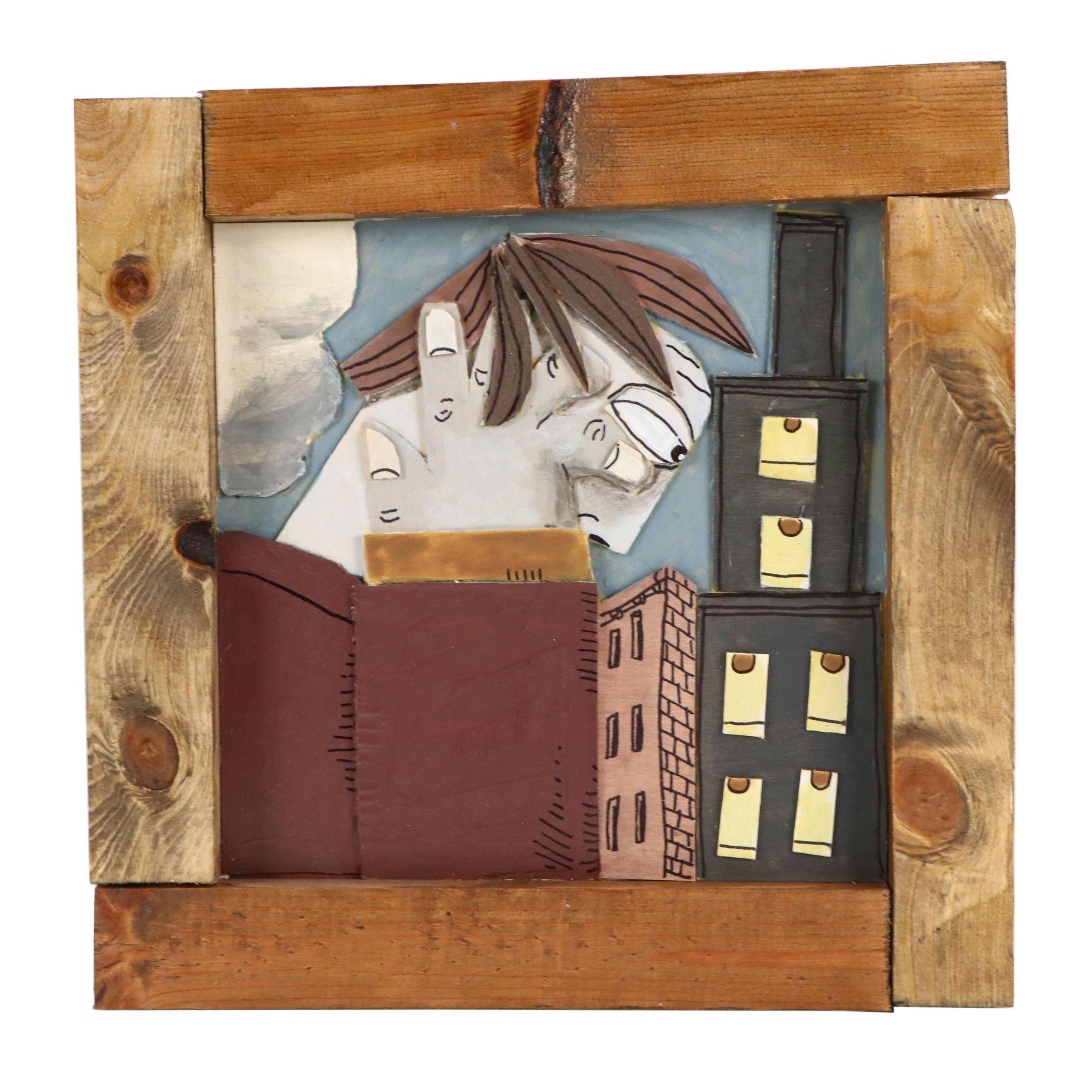 Aaron Wooten Stylized Dimensional Surrealist Acrylic Painting "Anxiety," 2025