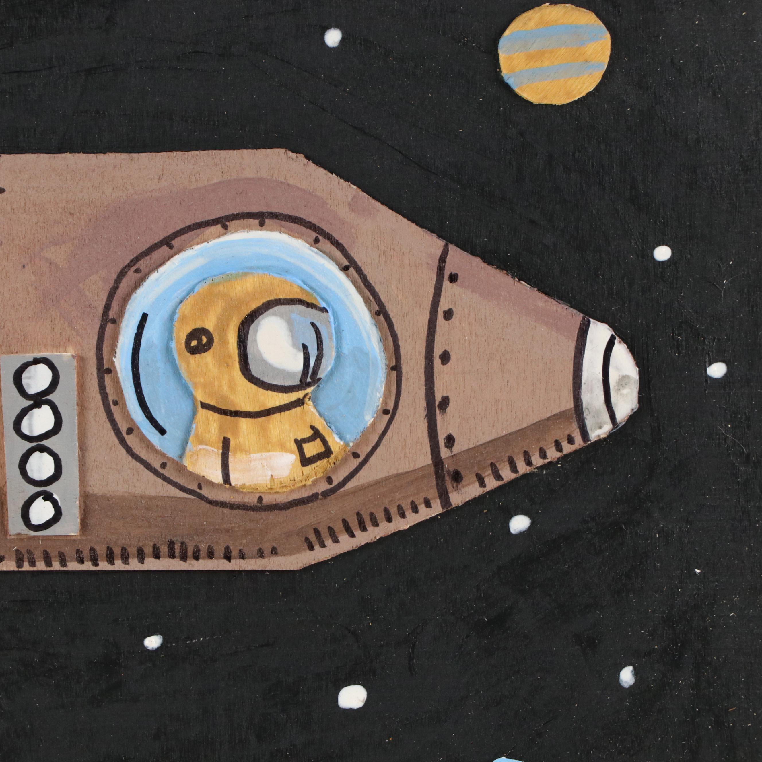 Aaron Wooten Stylized Dimensional Acrylic Painting "Spaceman," 2025