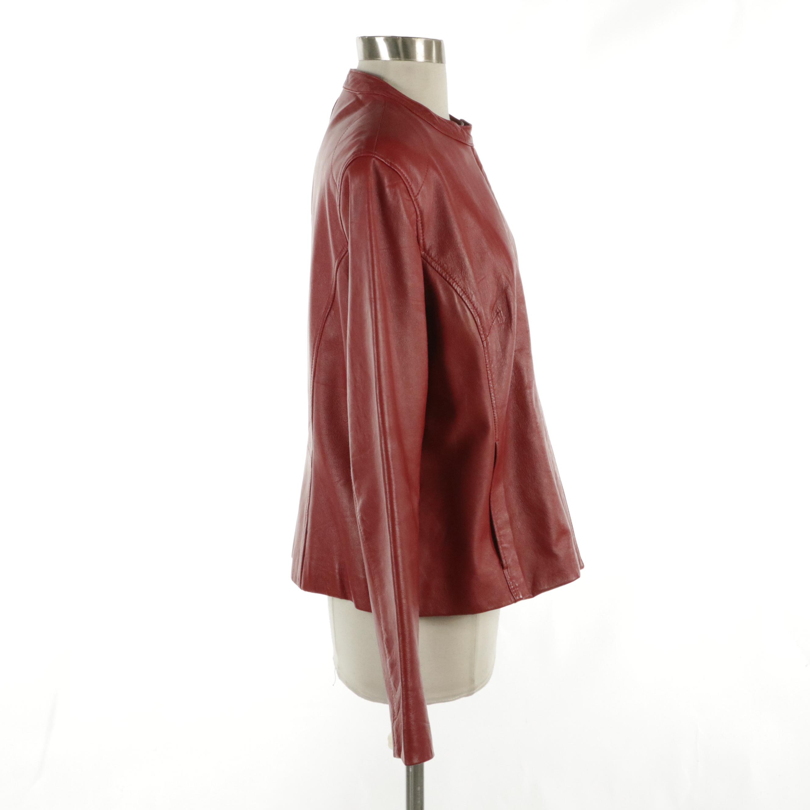 Style & Co. Red Leather Zipper-Front Jacket