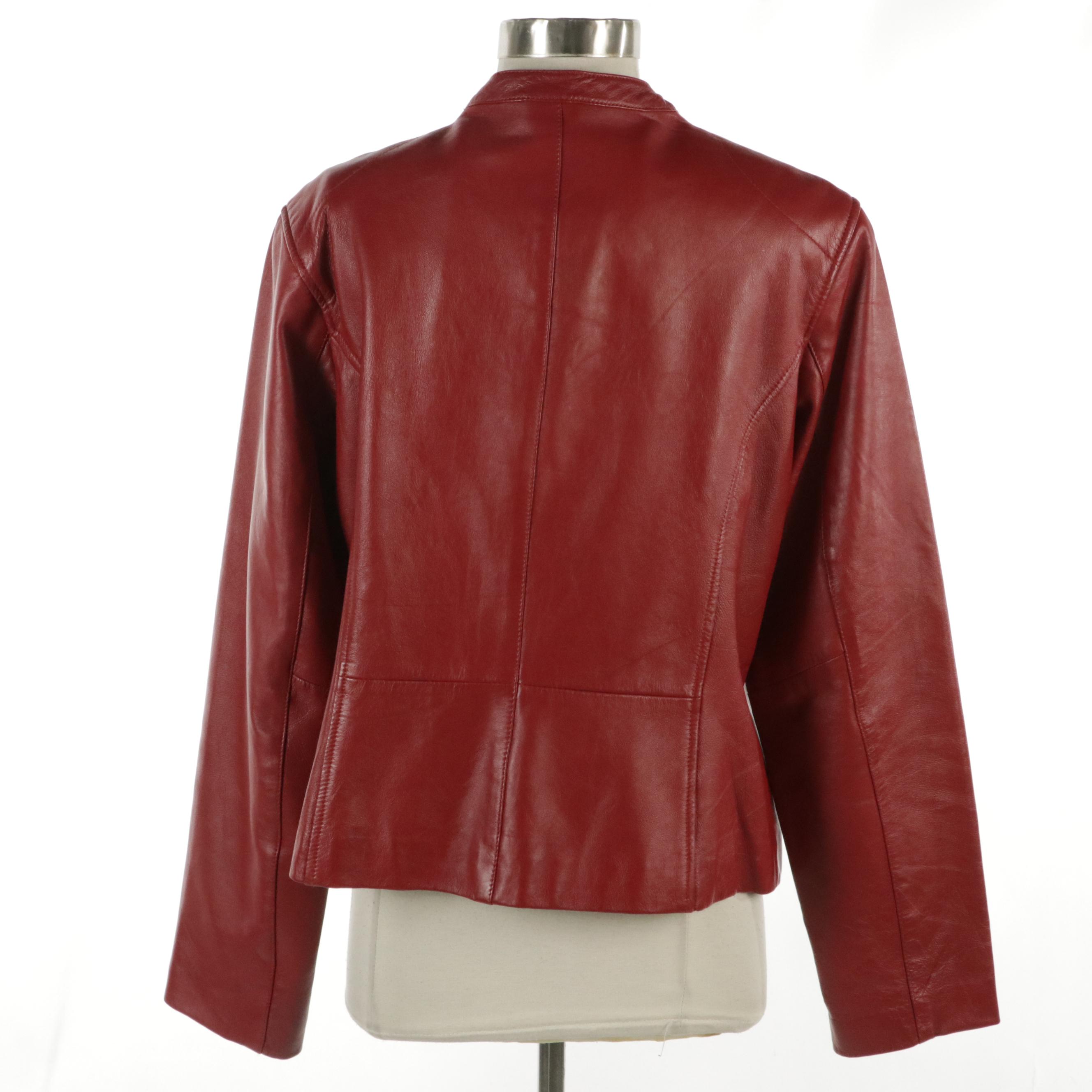 Style & Co. Red Leather Zipper-Front Jacket