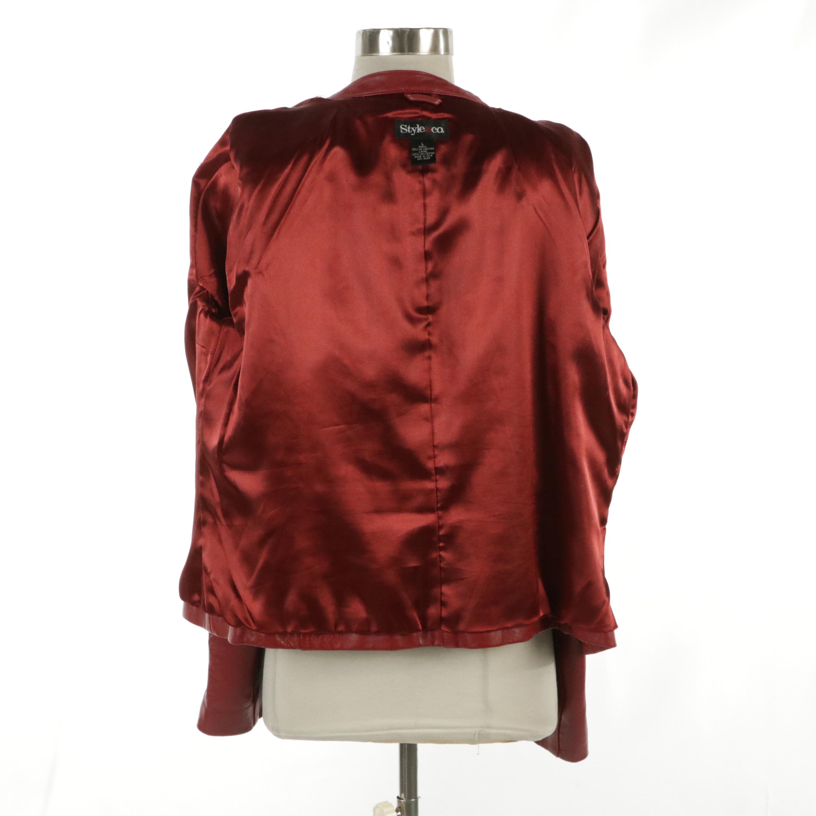 Style & Co. Red Leather Zipper-Front Jacket